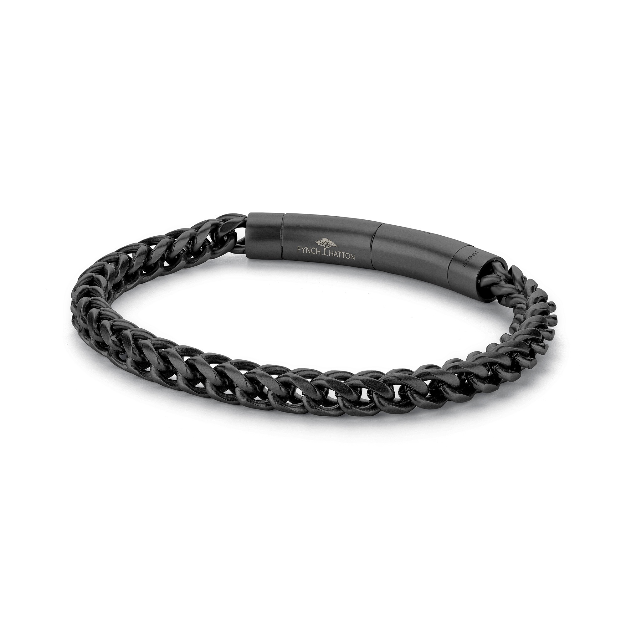 FYNCH-HATTON Herren Armband "Schmuck Edelstahl Armkette The Foxtail Chain Fuchsschwanz", 20,5cm, Edelstahl, schwarz, Edelstahl, Armbänder