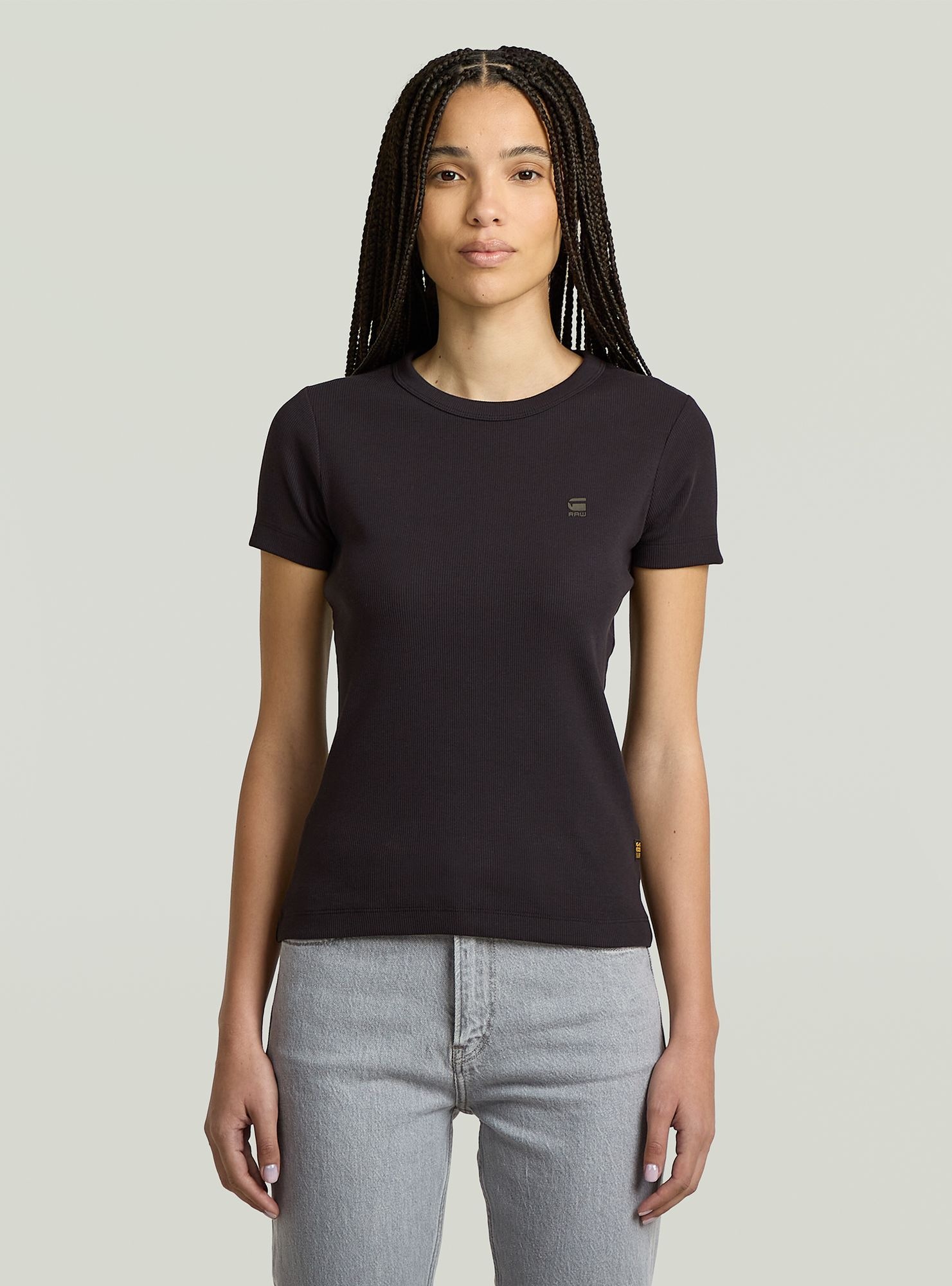 G-star T-shirt à Manches Courtes Rib Slim Dark Black XL Femme