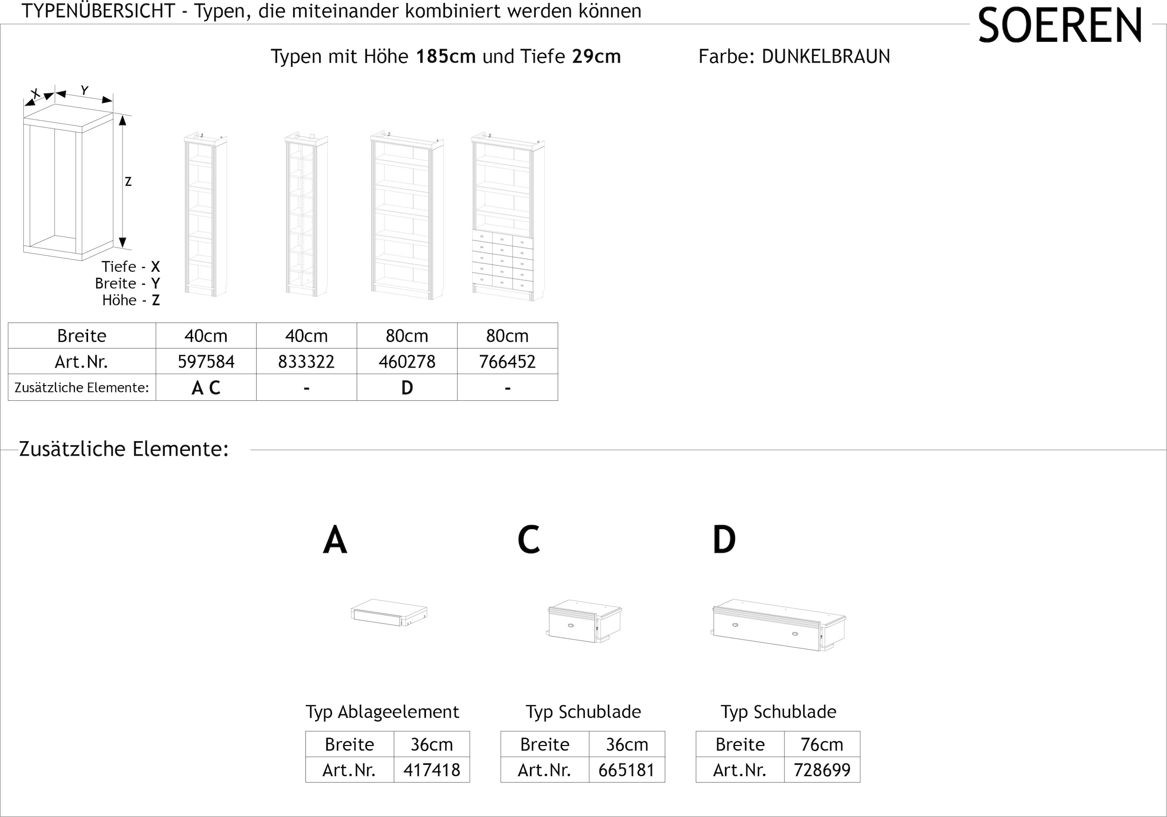 Home affaire Bücherregal »Soeren«, aus massiver Kiefer, in 2 Höhen, Tiefe 29 cm, mit 5 Schubkästen