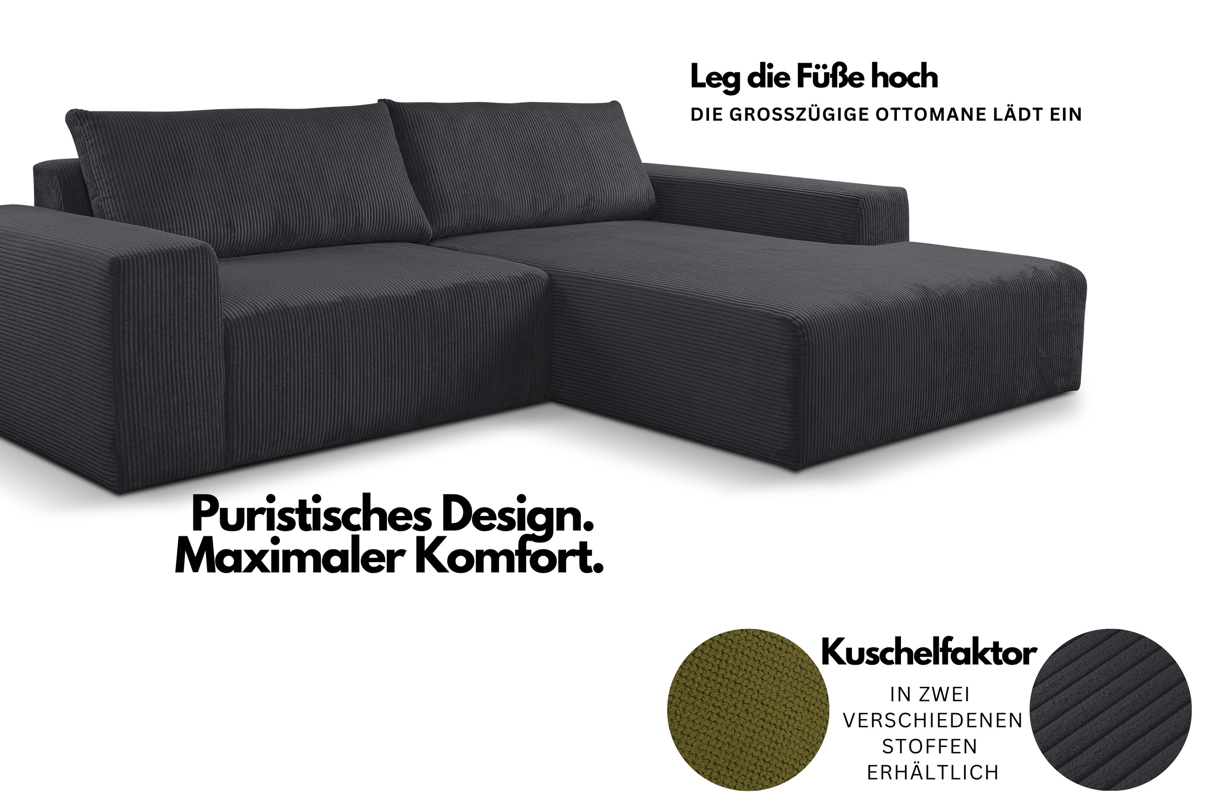 WERK2 Ecksofa »Rio, elegant und bequem, Breite 262cm, L-Form«, Puristisches Design mit maximalem Komfort