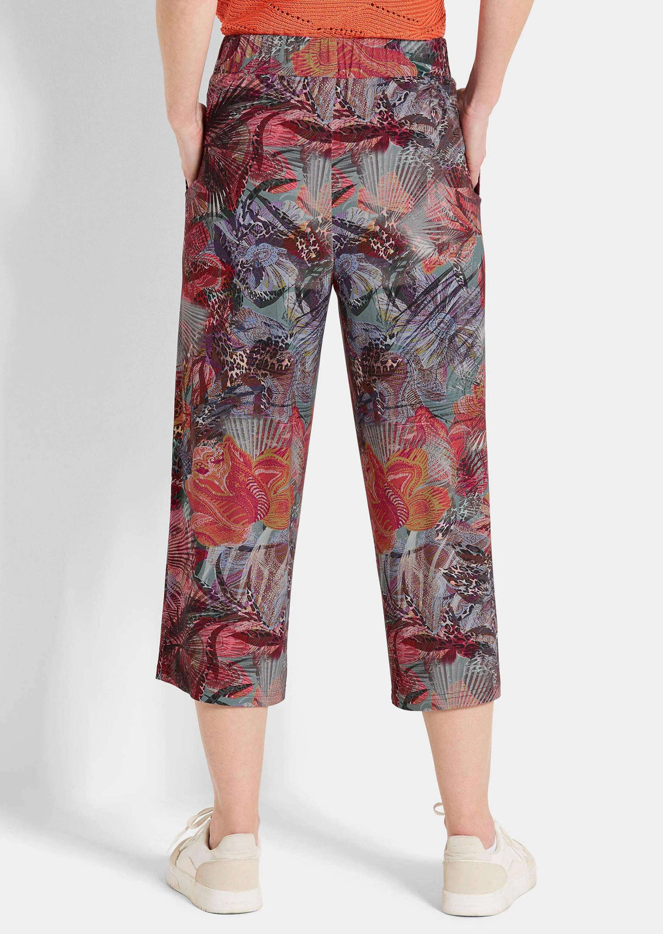 GOLDNER Schlupfhose "Kurzgröße Moderne Printhose mit floralem Muster" stretchbequemer Viskosejersey