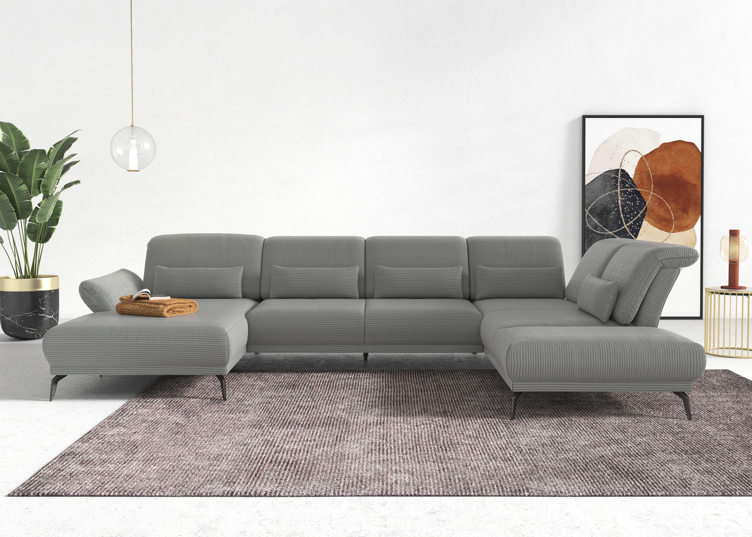 INOSIGN Wohnlandschaft »Coco U-Form«, Sitztiefen-, Arm- und Kopfteilverstellung, Cord-Bezug, Fußhöhe 15 cm