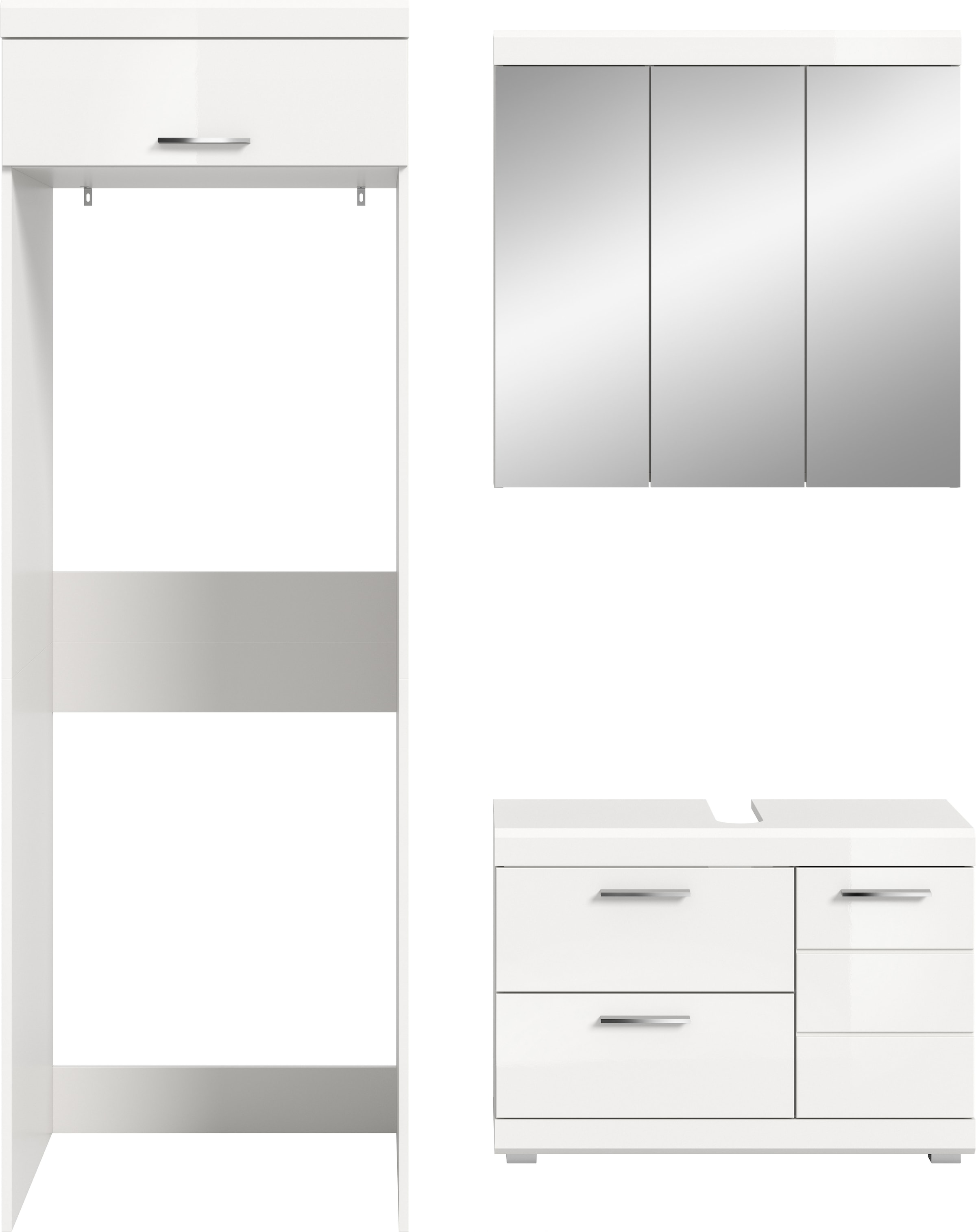 welltime Badmöbel-Set »SIENA, 3-tlg., WBU, Spiegelschrank & Waschmaschinenschrank, MDF-Front«