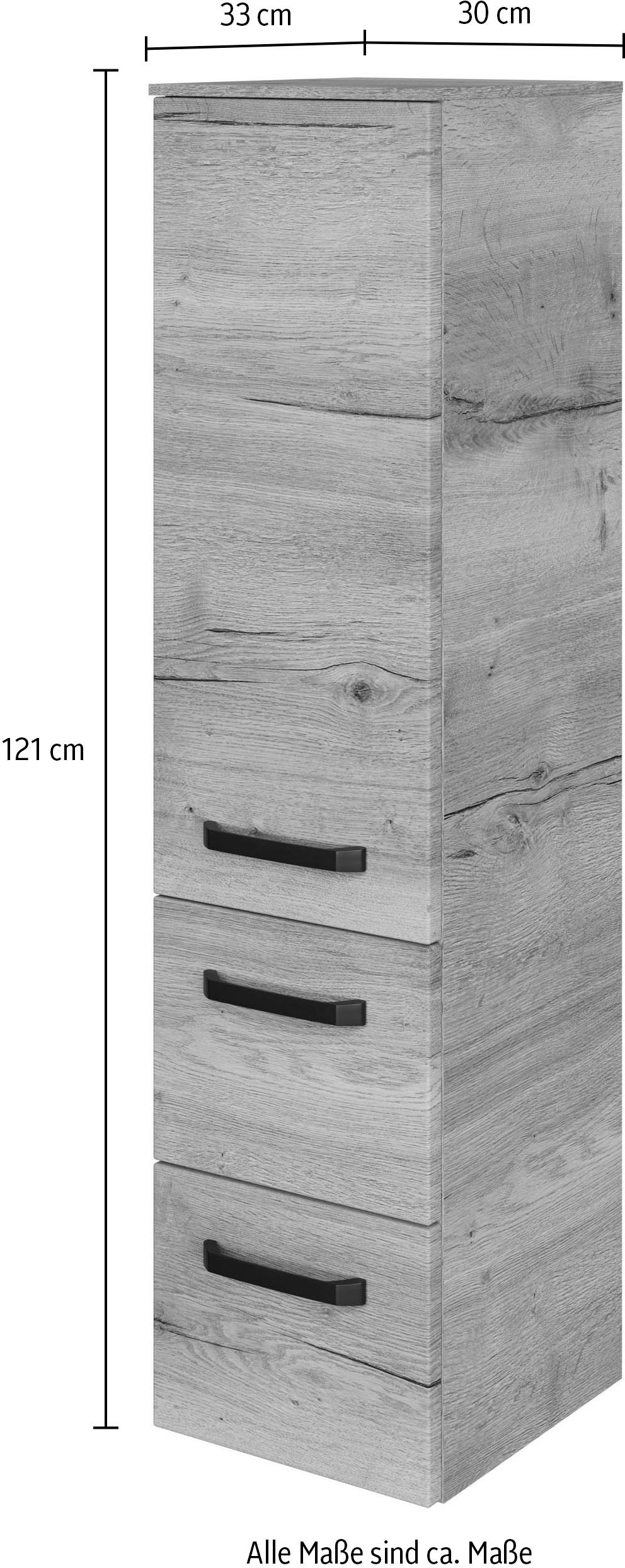 Saphir Midischrank »Serie 4010 Badschrank 30cm breit, 1 Tür, 2 Schubladen, inkl Türdämpfer«, 2 Glas-Einlegeböden, Badezimmer-Midischrank 121 cm hoch, 33 cm tief