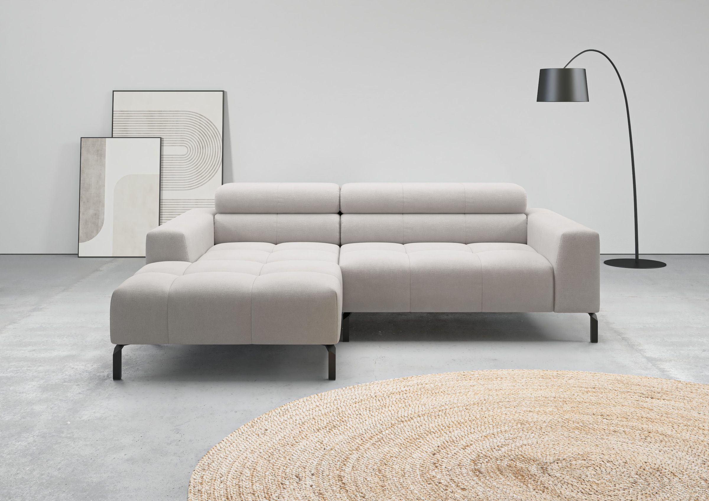 Home affaire Ecksofa "Claya, 223 cm breit, L-Form, Kopfteilverstellung" Moderne Steppung, weicher Polsteraufbau & saugroboterfreundliche Höhe