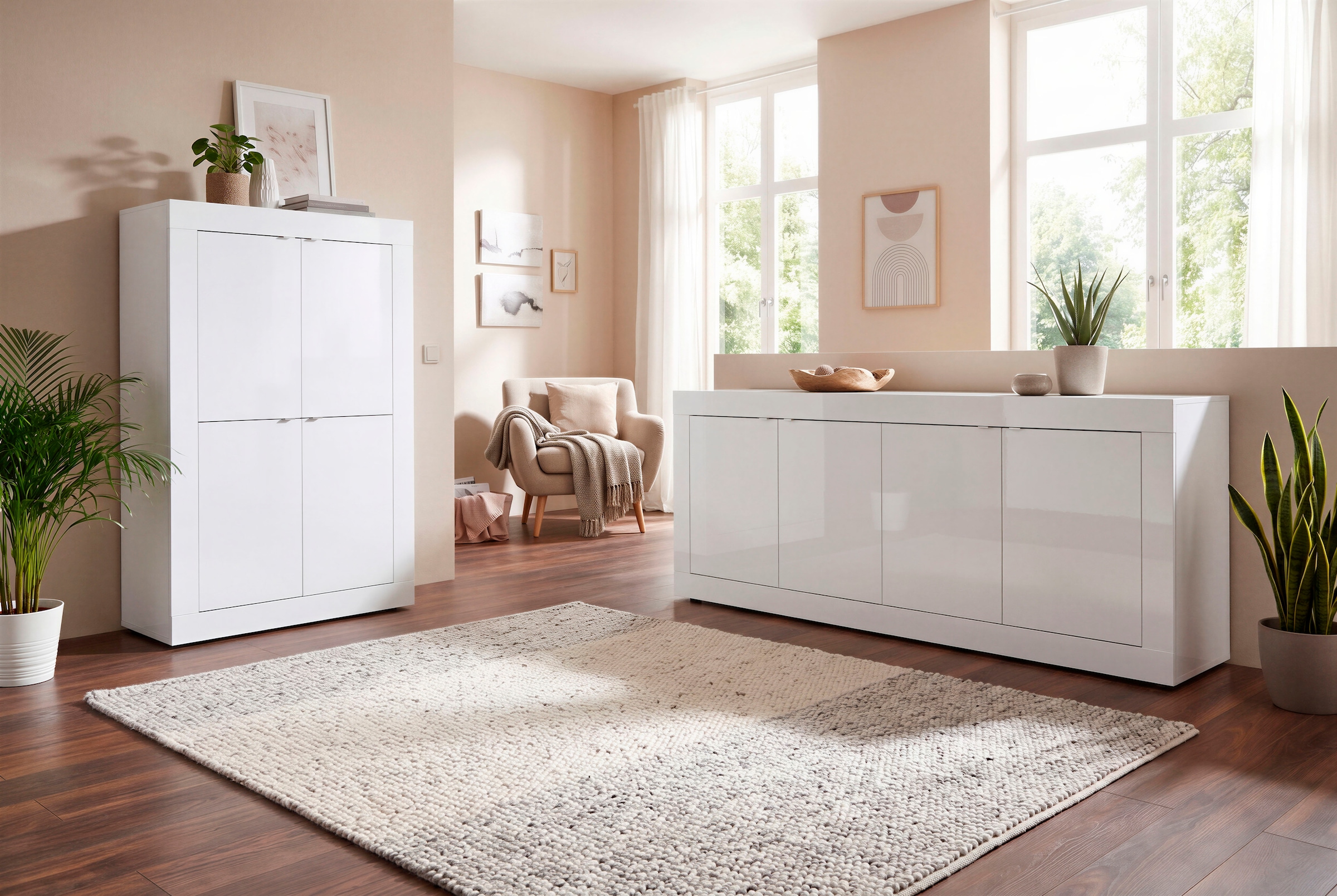 Home affaire Sideboard »Basic Breite 207 cm, Kommode 4 Türen, Anrichte,« Metallgriff, moderne Rahmenoptik, viel Stauraum, Farbauswahl