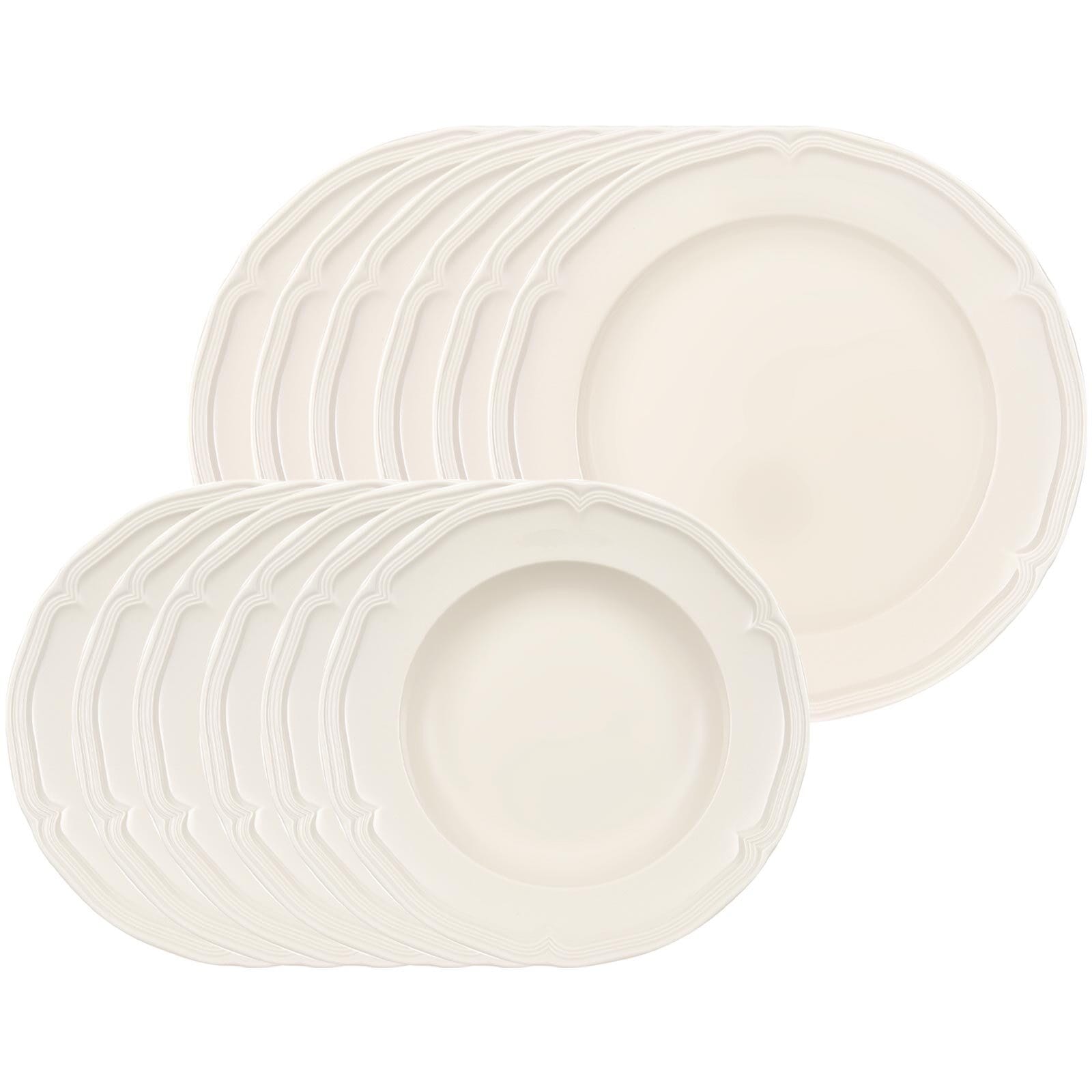 Villeroy & Boch Geschirr-Set "Tafelservice Manoir 12er Set weiß" Spülmaschinenfest, Mikrowellensicher