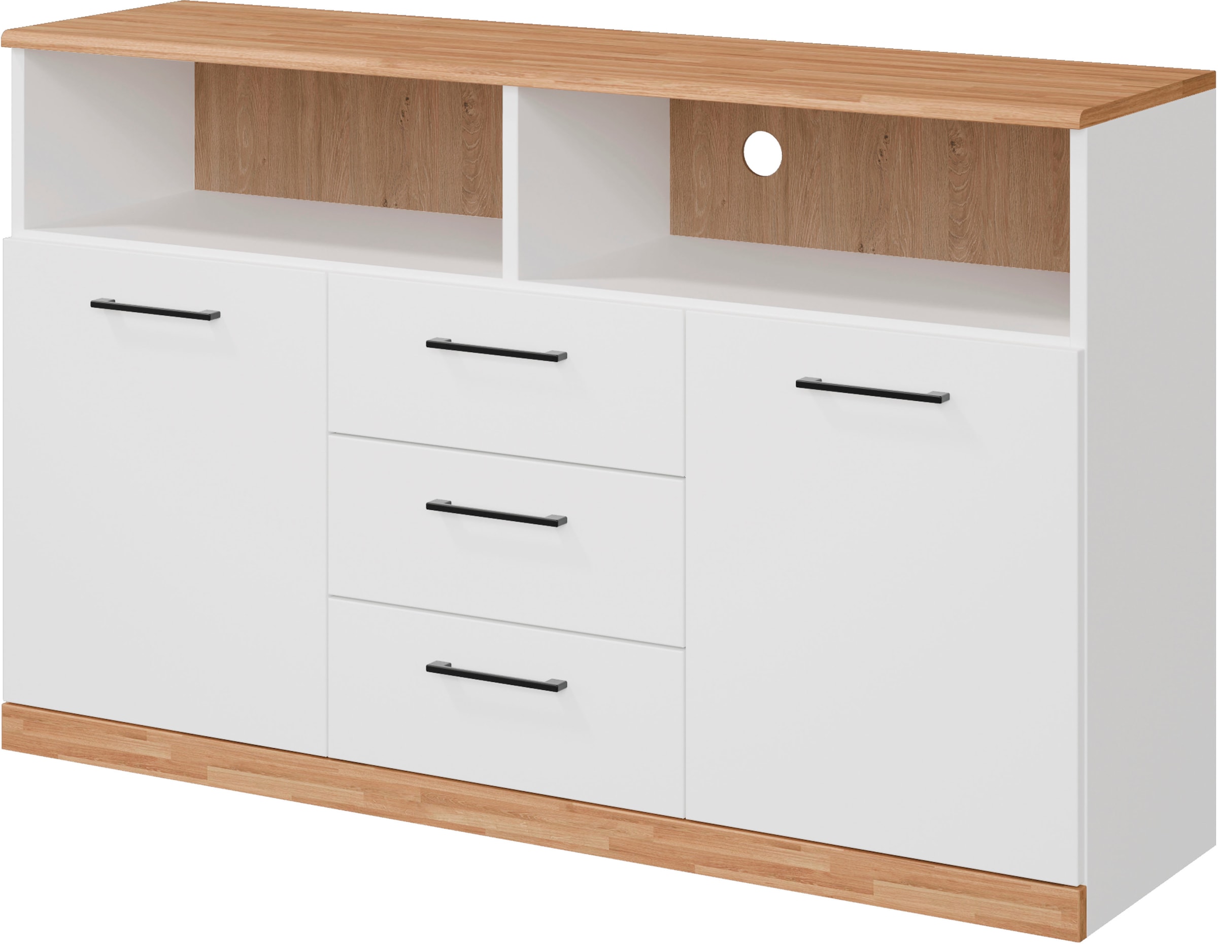 Home affaire Sideboard "Ribe,130cm breit,80cm hoch,Oberplatte Holz massiv,6 günstig online kaufen