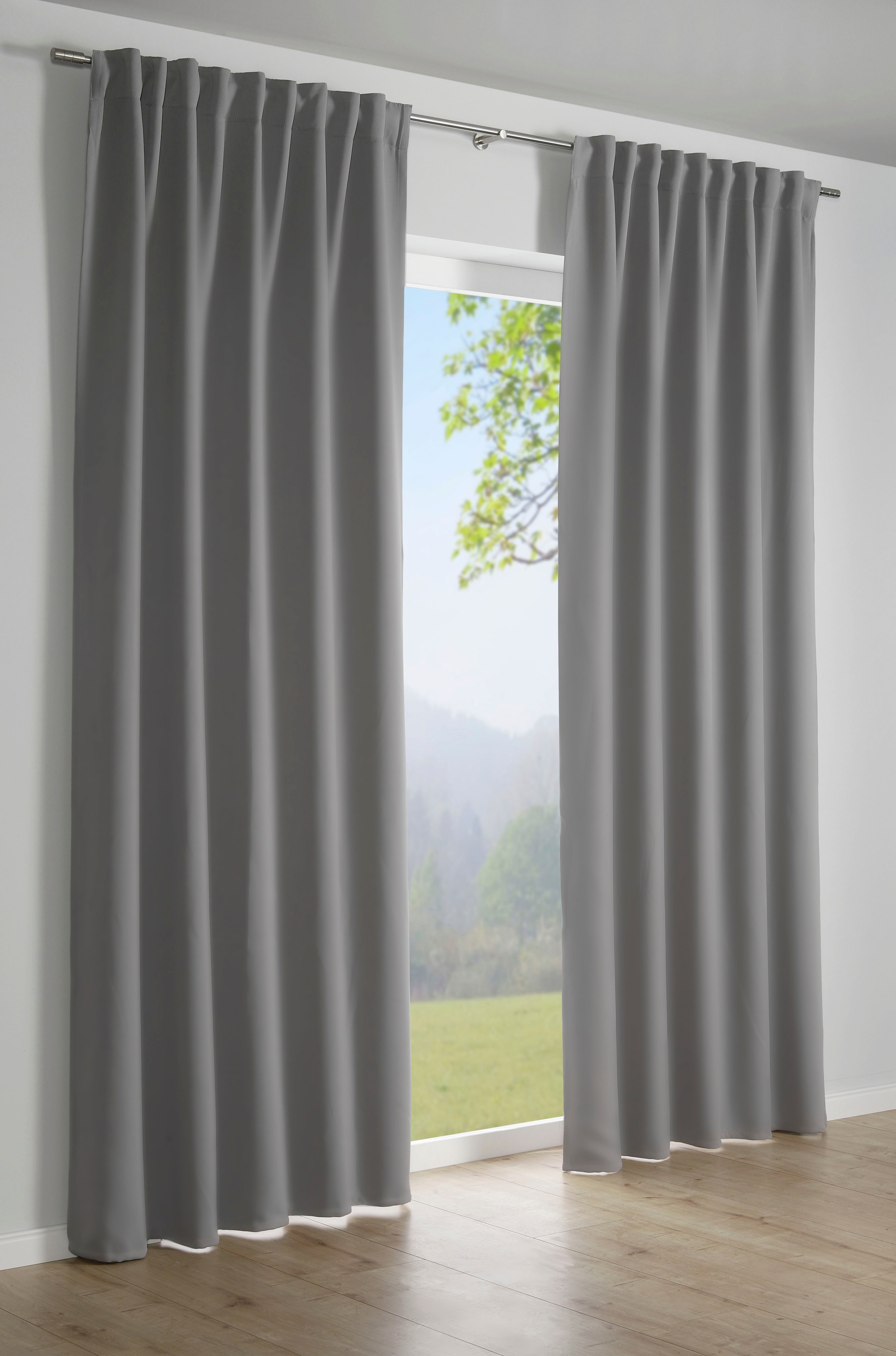 Gardine »Schal Dimout Uni«, (1 St.), mit Gardinenband und verdeckten Schlaufen