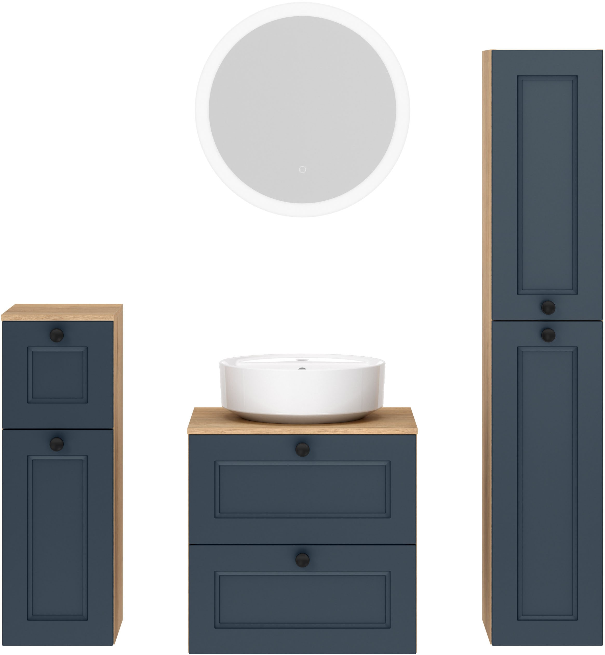 nobilia® Badmöbel-Set »Cascada« Set, inkl.  Aufsatzwaschbecken und beleuchtetem  Spiegel mit Touch-Sensor, 4 Stk. tlg.