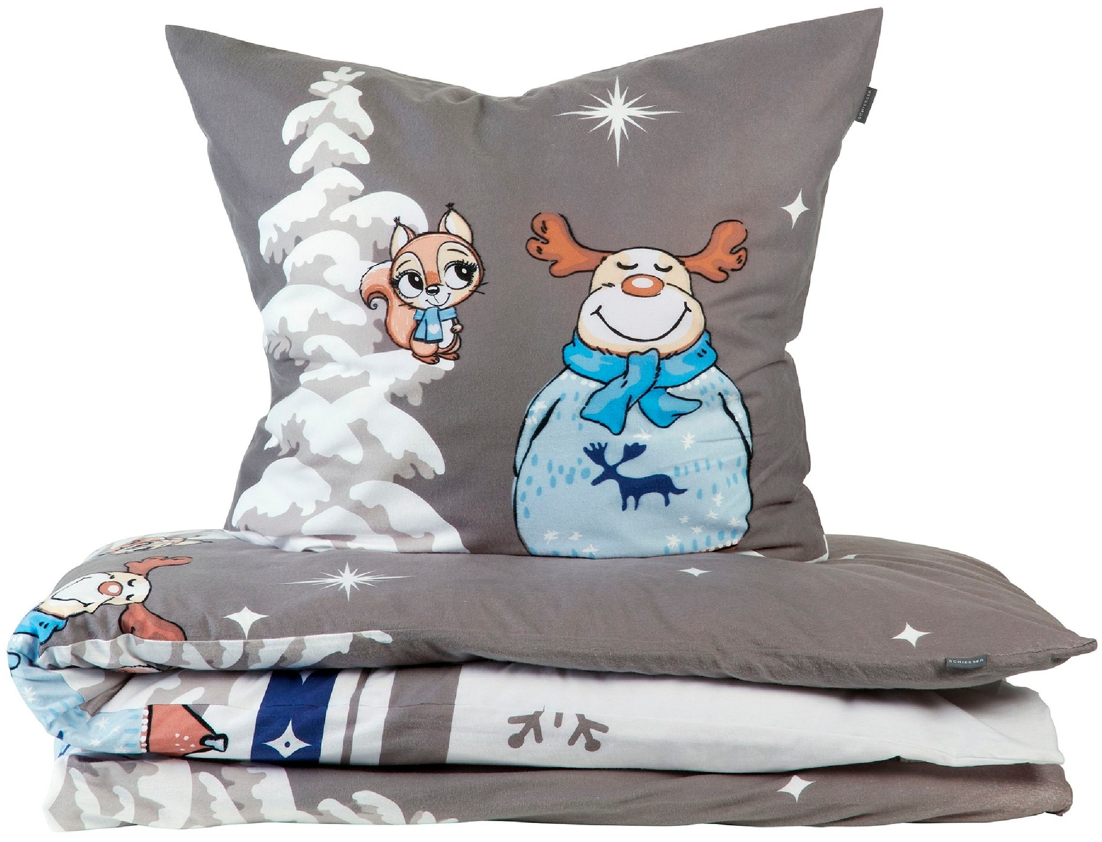 Thumbnail - Schiesser Bettwäsche "Kitta aus weicher Baumwolle mit coolem Winter-Print" 2 Stk. tlg. MADE IN GREEN by OEKO-TEX-zertifi...