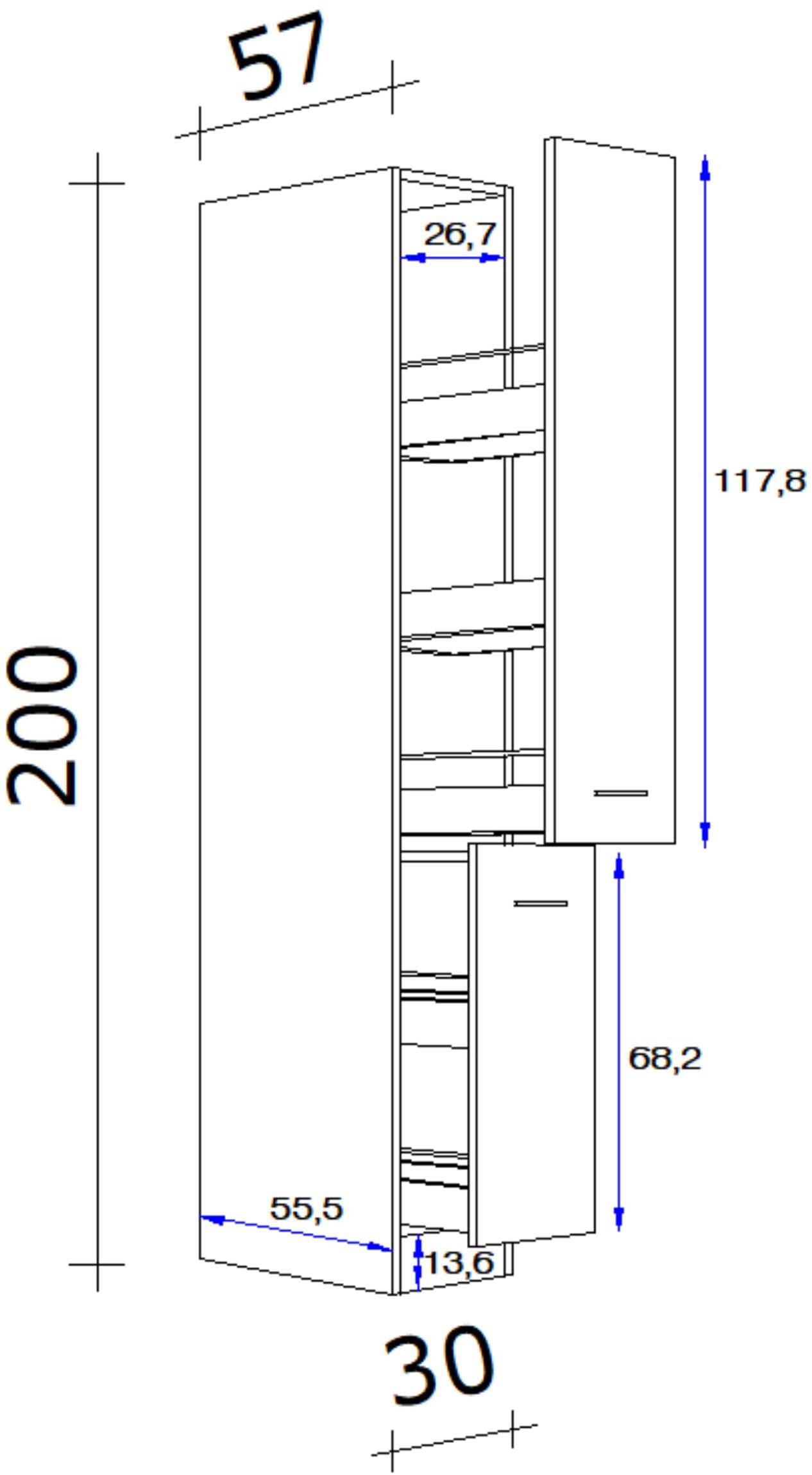 Flex-Well Apothekerschrank »Lund«, (1 St.), (B x H x T) 30 x 200 x 57 cm, mit 5 Ablagen