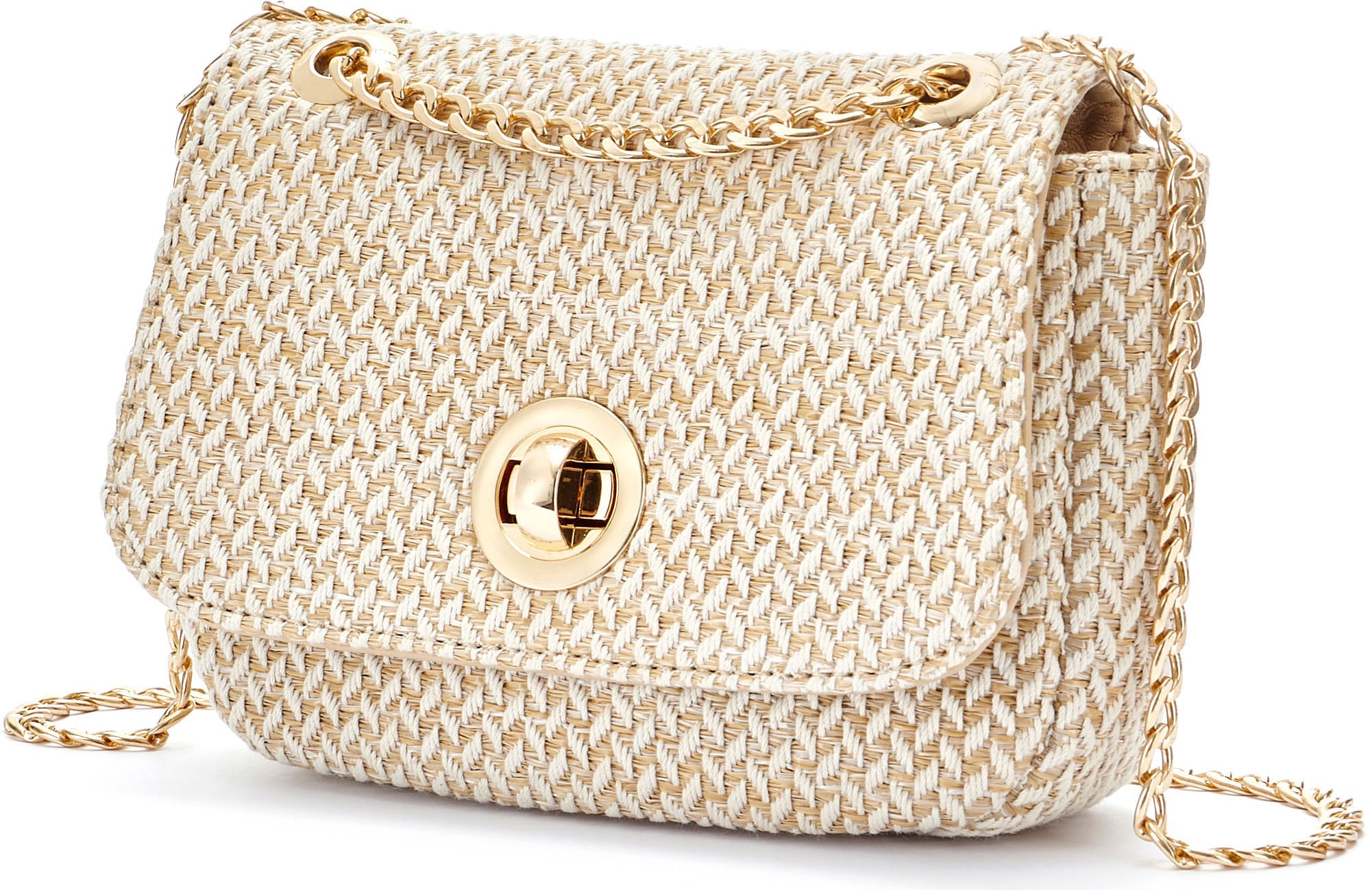 Vivance Umhängetasche "Minibag, Henkeltasche, Crossbody Bag, Strandtasche, Schultertasche" Handtasche Damen zum Umhängen in Bast-Optik mit Kettenhenkel VEGAN