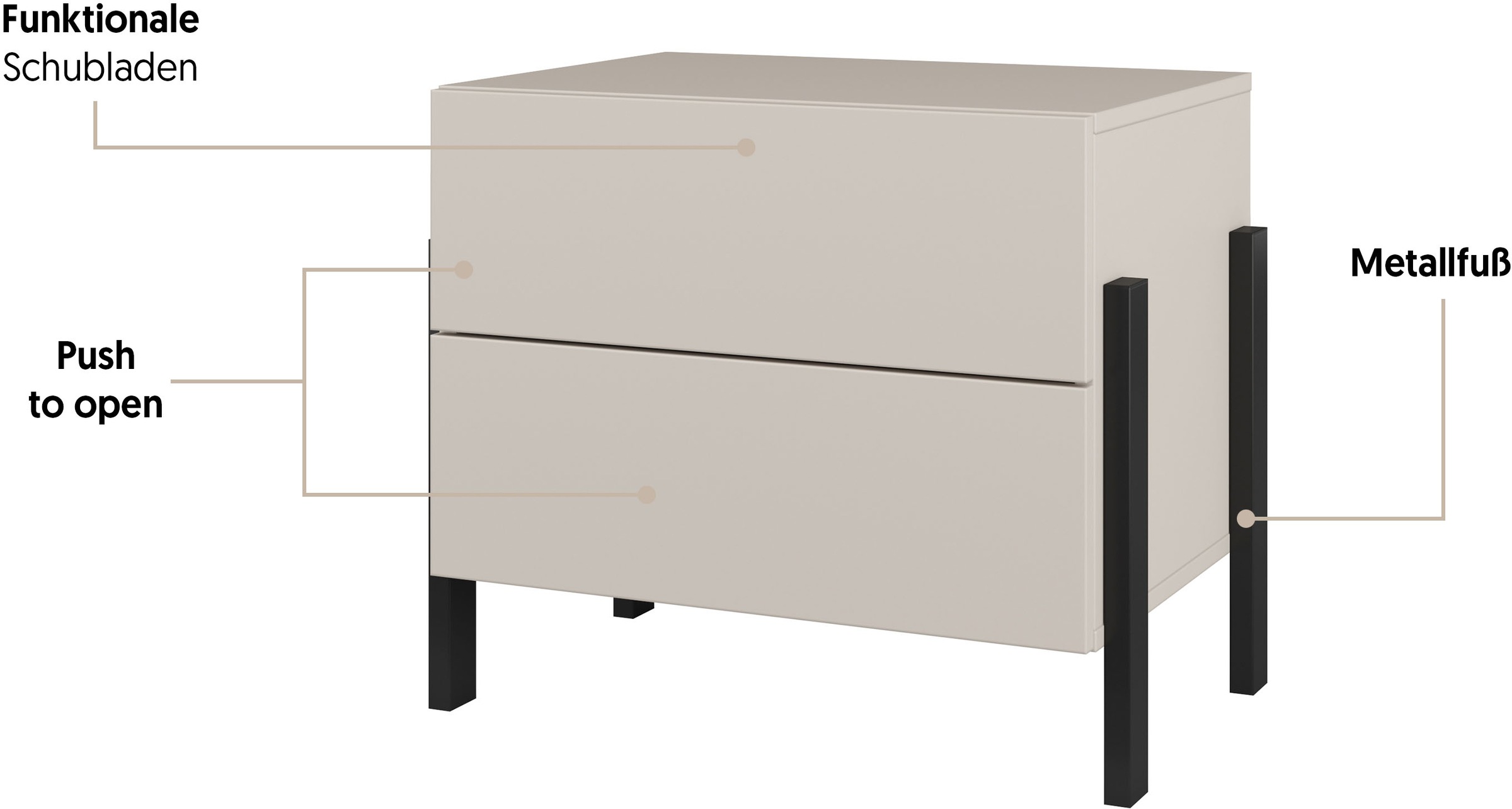 Thumbnail - OTTO home Nachtkommode "Jukon, Breite 59 cm, moderne Kommode mit zwei Schubladen" Nako mit zwei Schubladen, push to open...