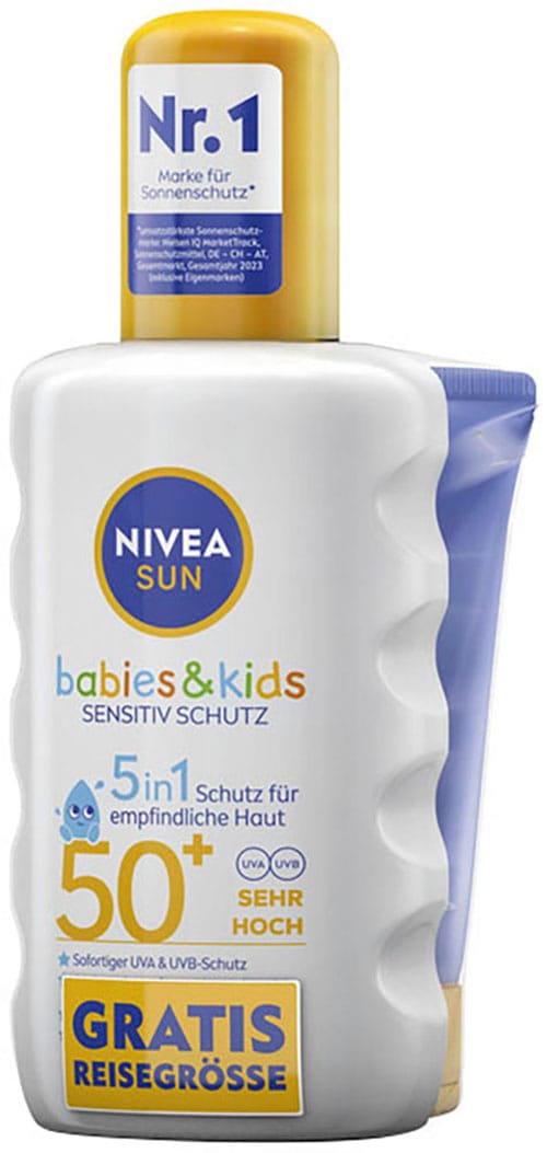 Nivea Sonnenschutzspray »Babies & Kids Sensitiv Schutz+Gratisgröße Lotion to go«, (Set)