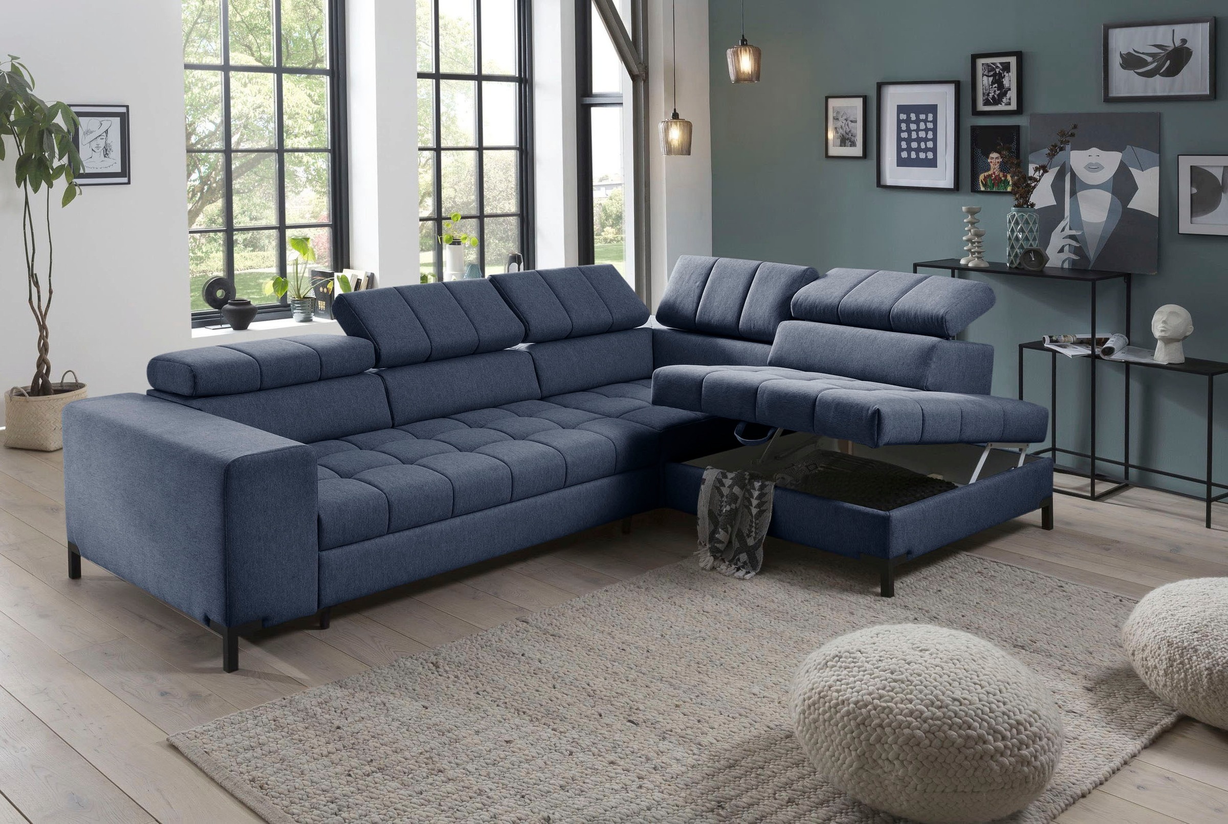 exxpo - sofa fashion Ecksofa »Bocco, hochwertige Verarbeitung, toller Sitzkomfort, bequem, L-Form«, wahlweise mit Bettfunktion u. Bettkasten, inkl. Kopfteilverstellung