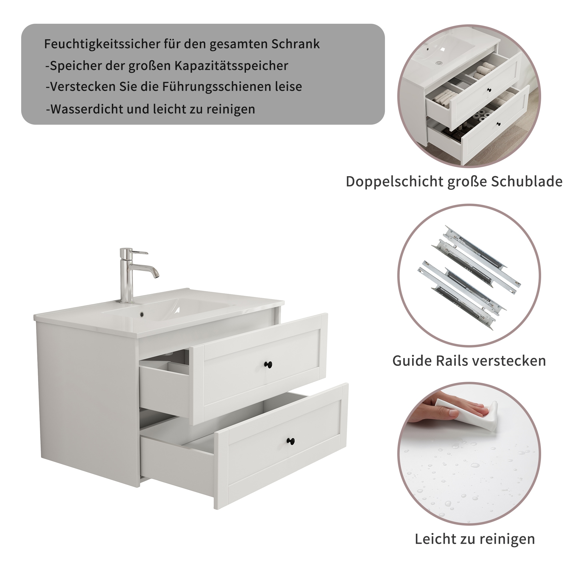 welltime Waschtisch »Rotterdam« Badmöbel inkl. Keramikwaschbecken, in verschiedenen Breiten erhältlich