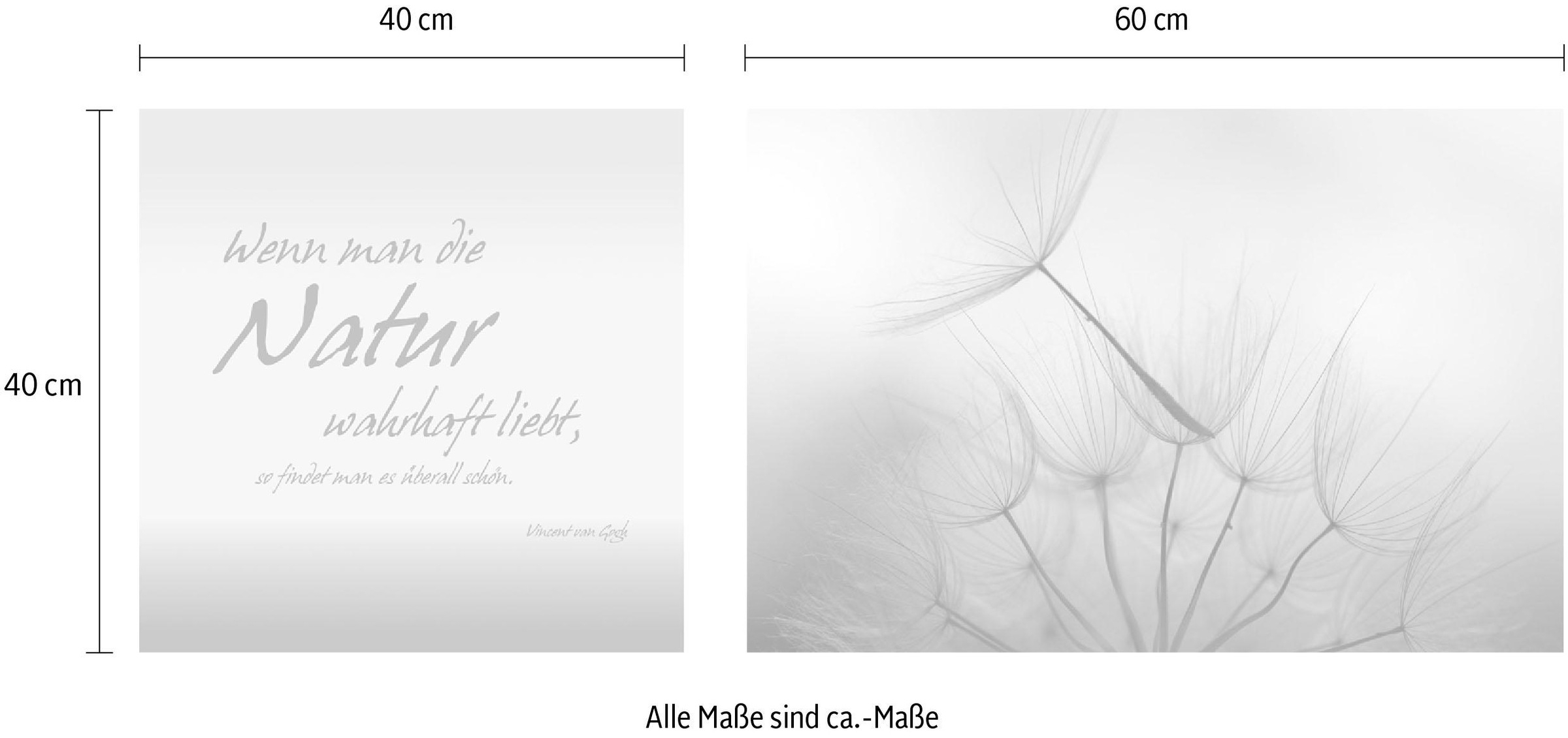 queence Leinwandbild »Natur«, Blumen-Blumenbilder-Kunst-Modern-Spa-Spa Bilder-Sprüche-Sprüche & Texte-Schriftzug-Schriftzüge, (Set), Premium-Leinwandstoff, Handarbeit aus Deutschland, Zitat, 2er Set