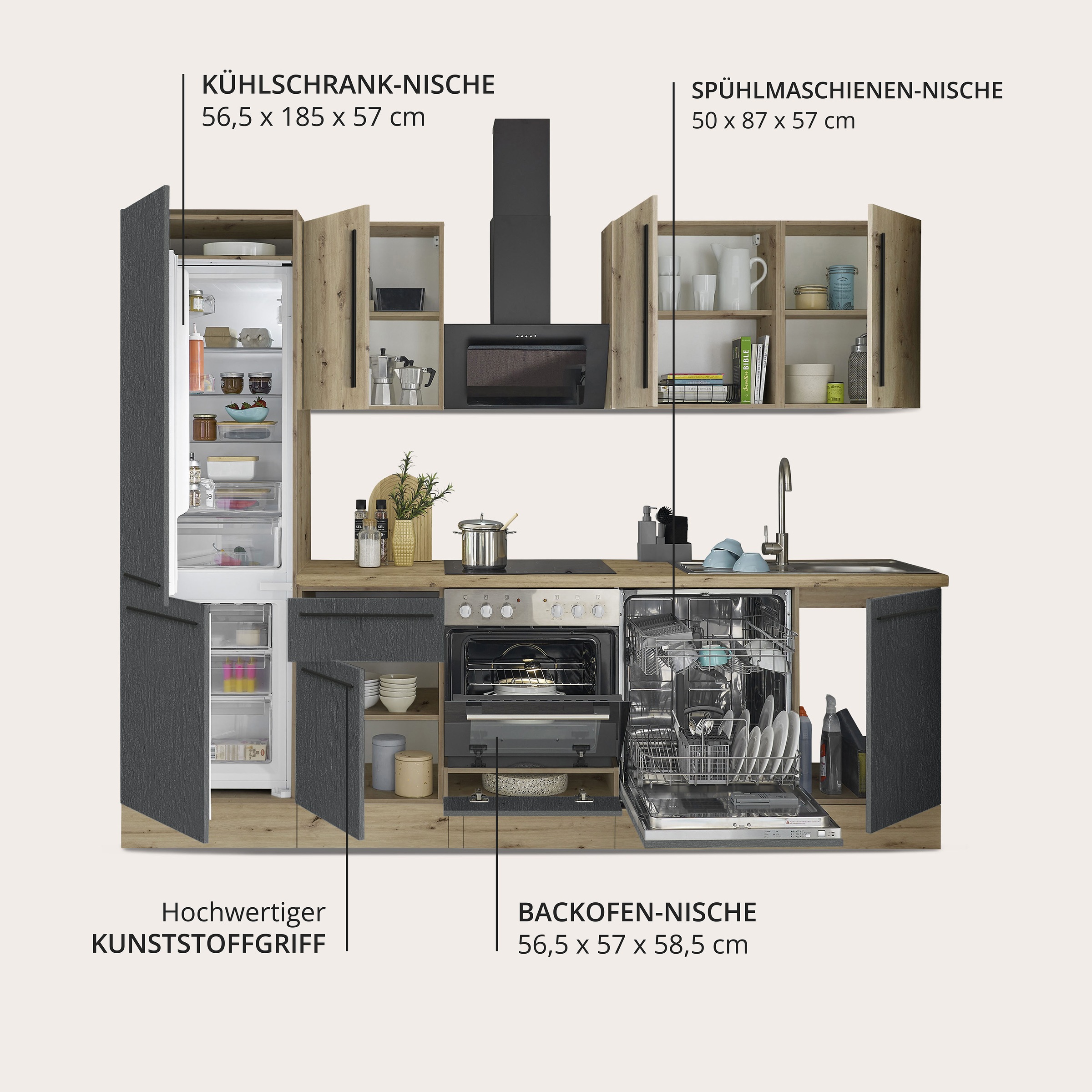 Thumbnail - KOCHSTATION Küchenzeile "KS-Florida mit 38mm starker Arbeitsplatte" Breite 280 cm, wahlweise mit E-Geräten, Soft-Close-F...