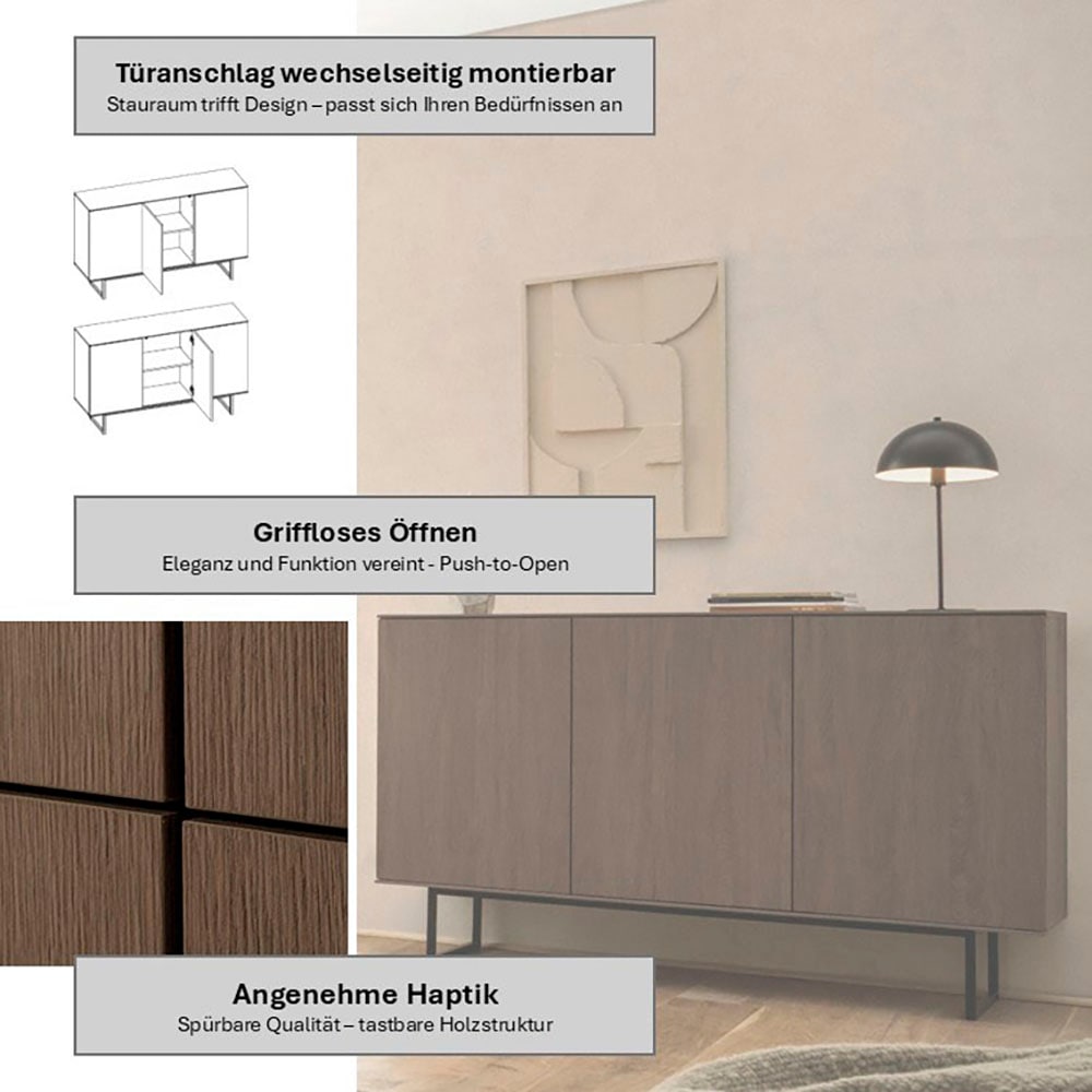 Home affaire Sideboard »Lund, moderner Schrank, Kommode mit Kufengestell« optisch dünner Oberboden, hochwertige Optik, ausreichend Stauraum