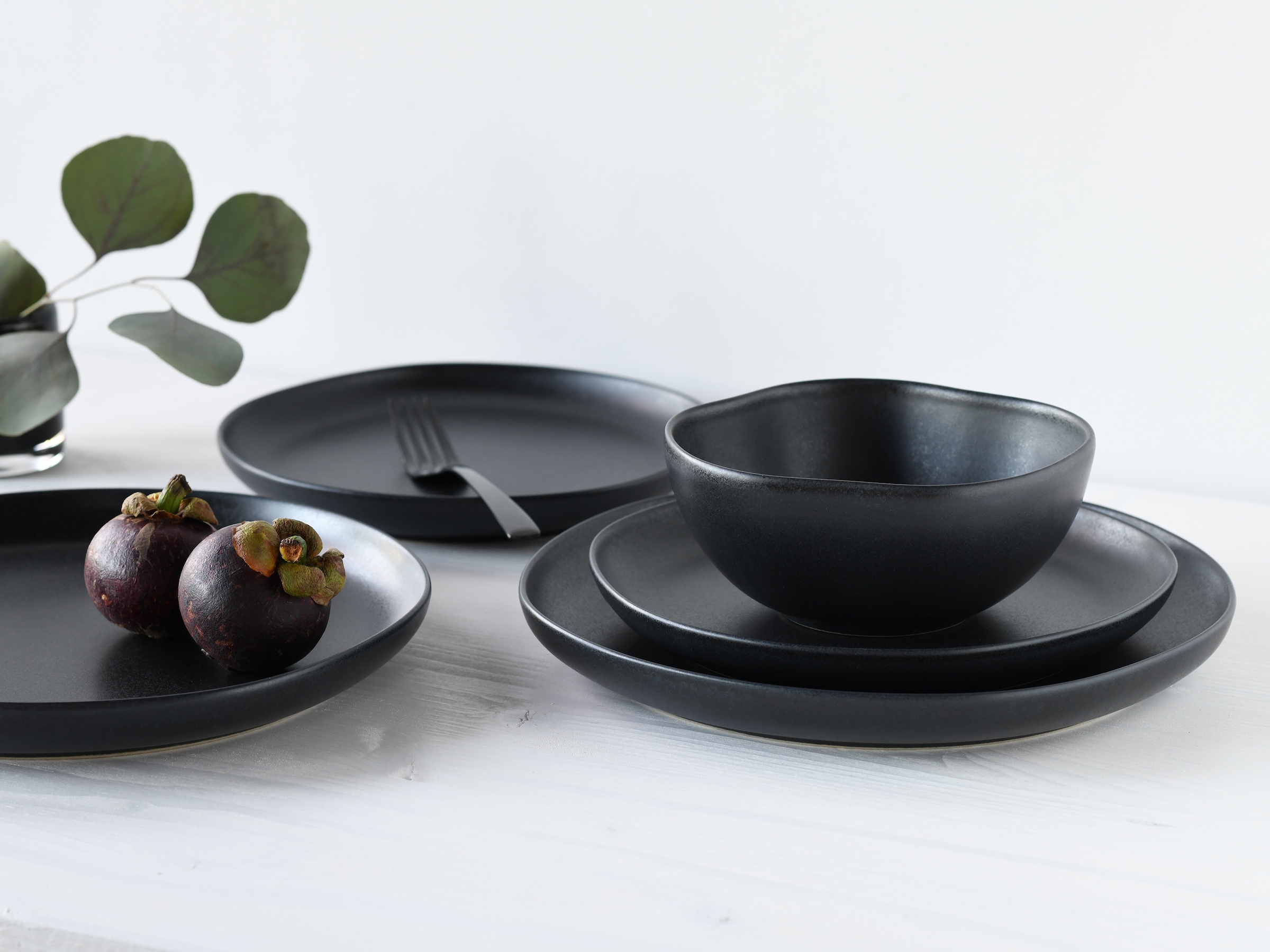 CreaTable Teller-Set »Natura Organic Black, Tellerset 12-tlg«, (Set, 12 tlg.), Seidenmatte Glasur