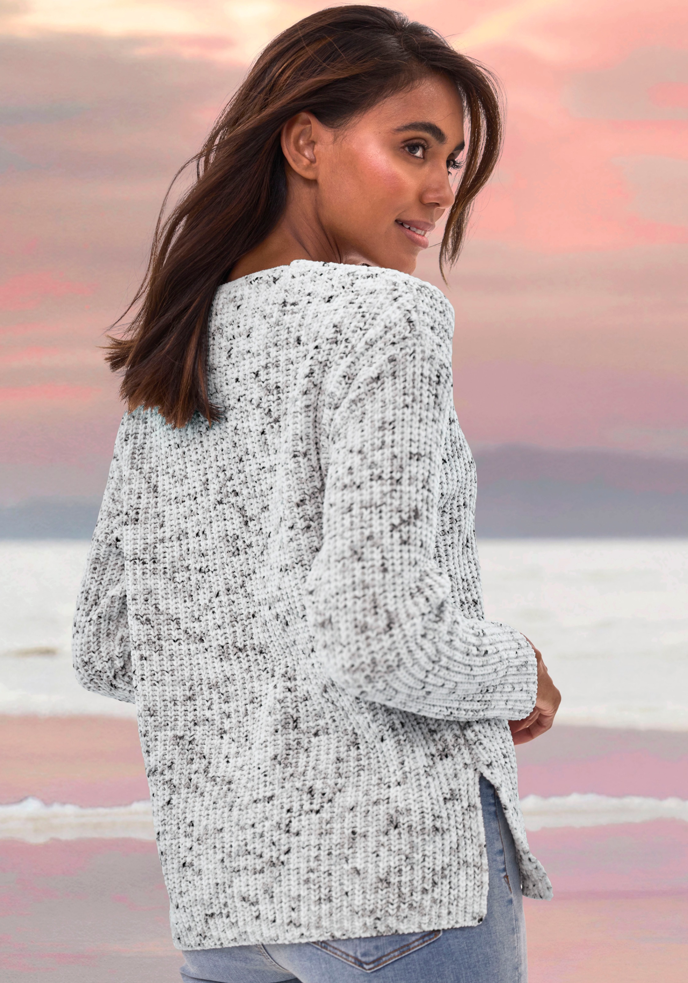 Thumbnail - Buffalo V-Ausschnitt-Pullover aus weichem Chenille, Strickpullover, kuschelig weich