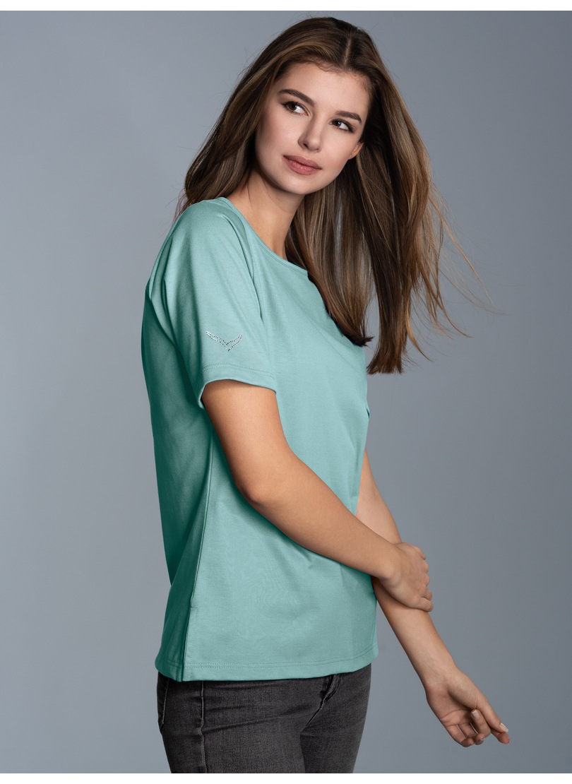 Trigema T-Shirt »TRIGEMA T-Shirt DELUXE Baumwolle mit Kristallsteinen«, (1 tlg.)