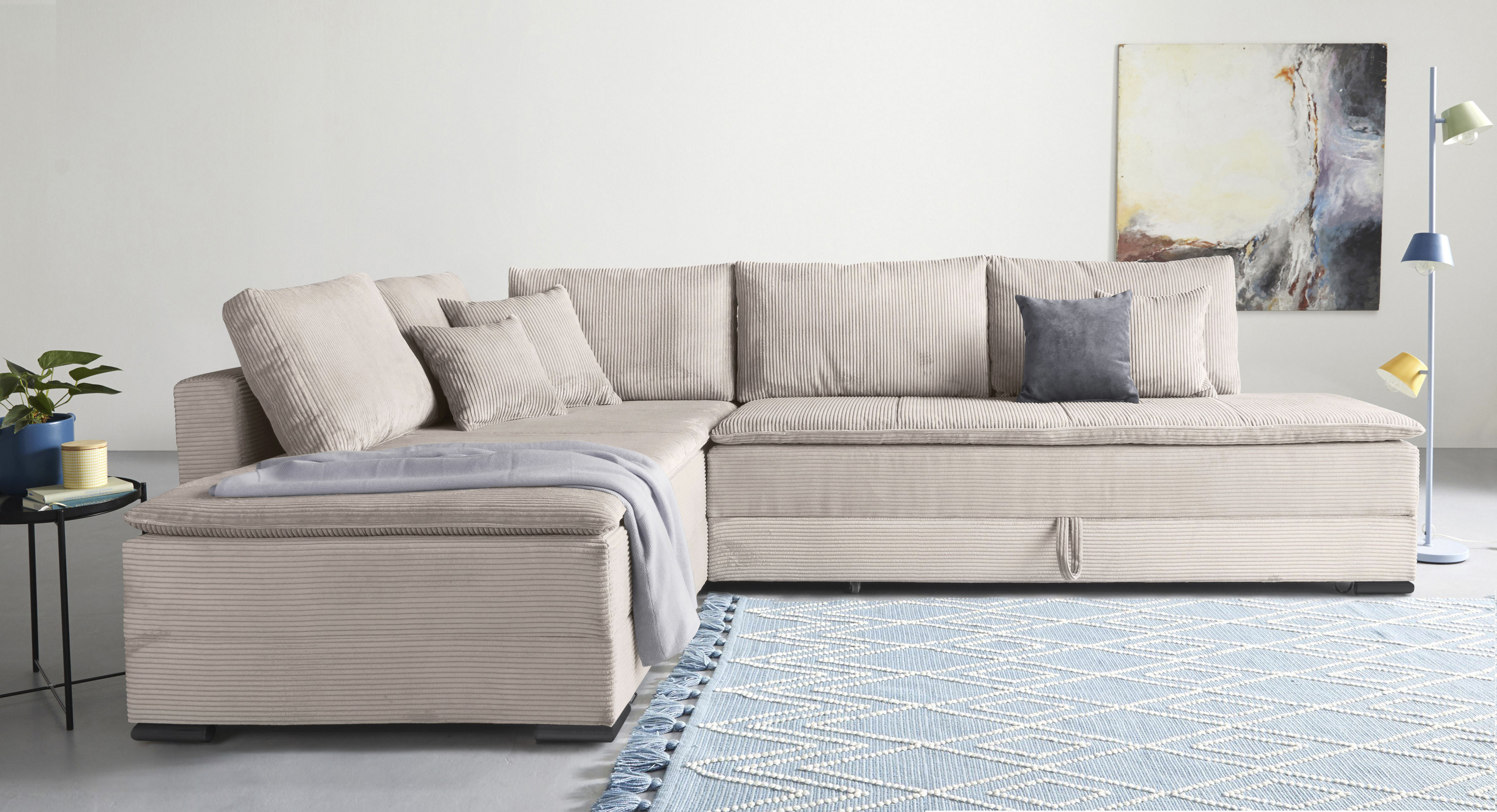 Home affaire "Night & Day L-Form, B: 321 cm, mit Dauer-Schlaffunktion 180x200 cm" Schlaffunktion, Bettkasten, Topper & 3 Zierkissen, Boxspringbett Cord