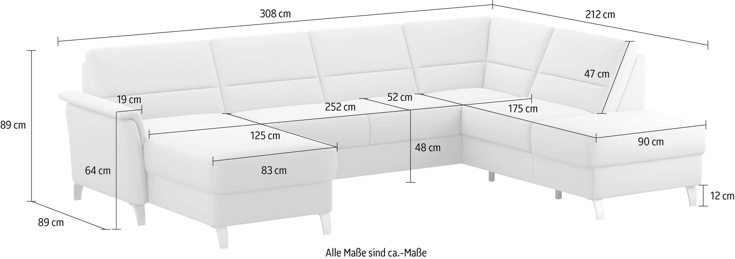 sit&more Wohnlandschaft »Palmera U-Form, B: 308 cm« optional Bettfunktion & Bettkasten, Federkern