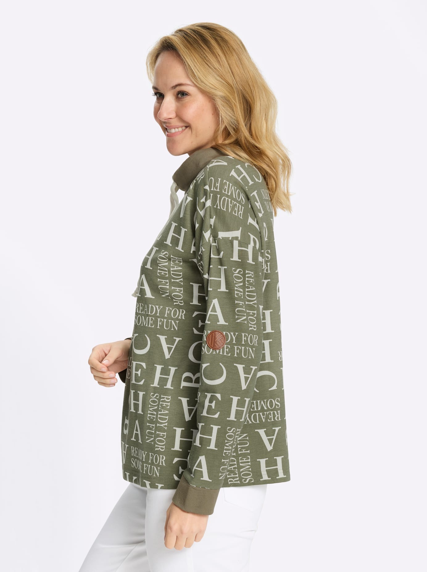 Classic Basics Sweatshirt Femme Khaki/Écru Taille 48 6