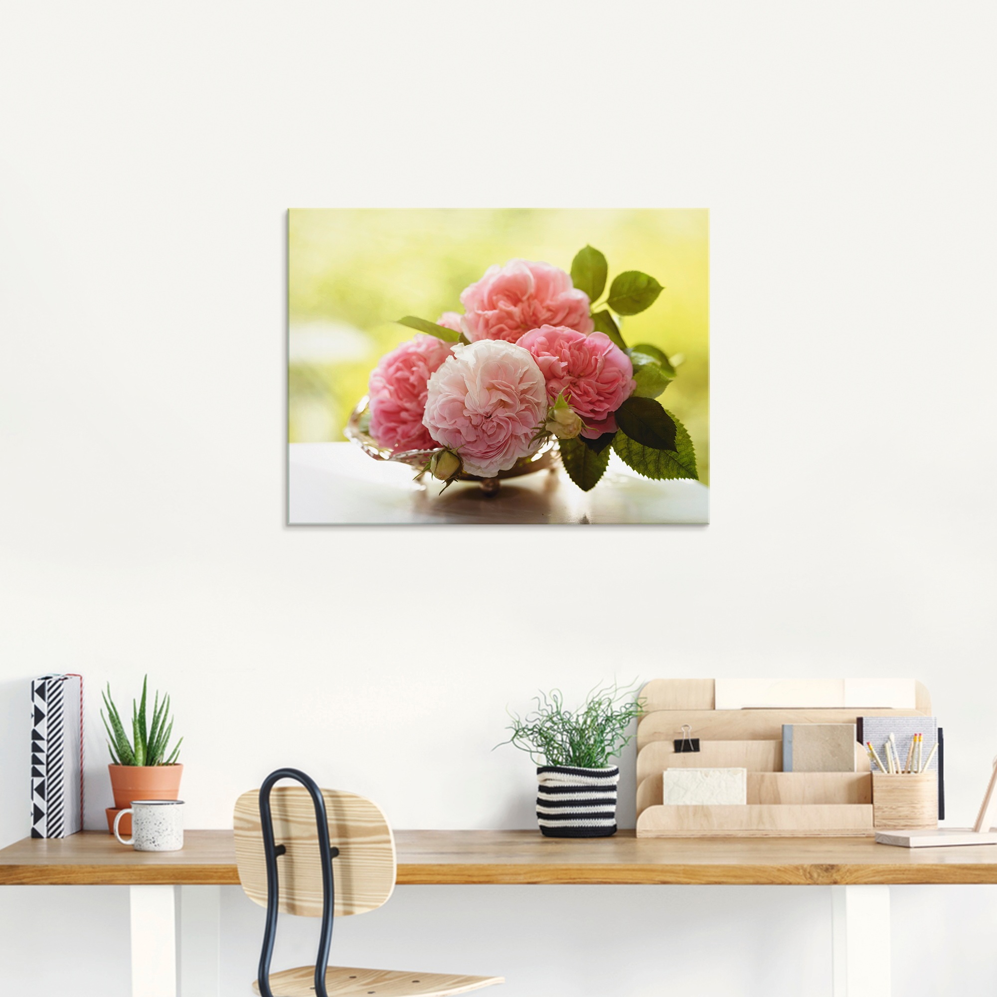 Artland Glasbild »Rosen in Silberschale Stillleben«, Blumen, (1 St.), in verschiedenen Größen