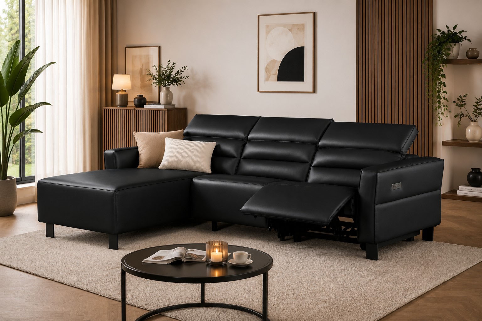 OTTO home Sofa "CARPARI Naturleder,L-Form,224 cm, man./elektr. Relaxfunktion" (USB A/C), sowie Kopfteilverstellung