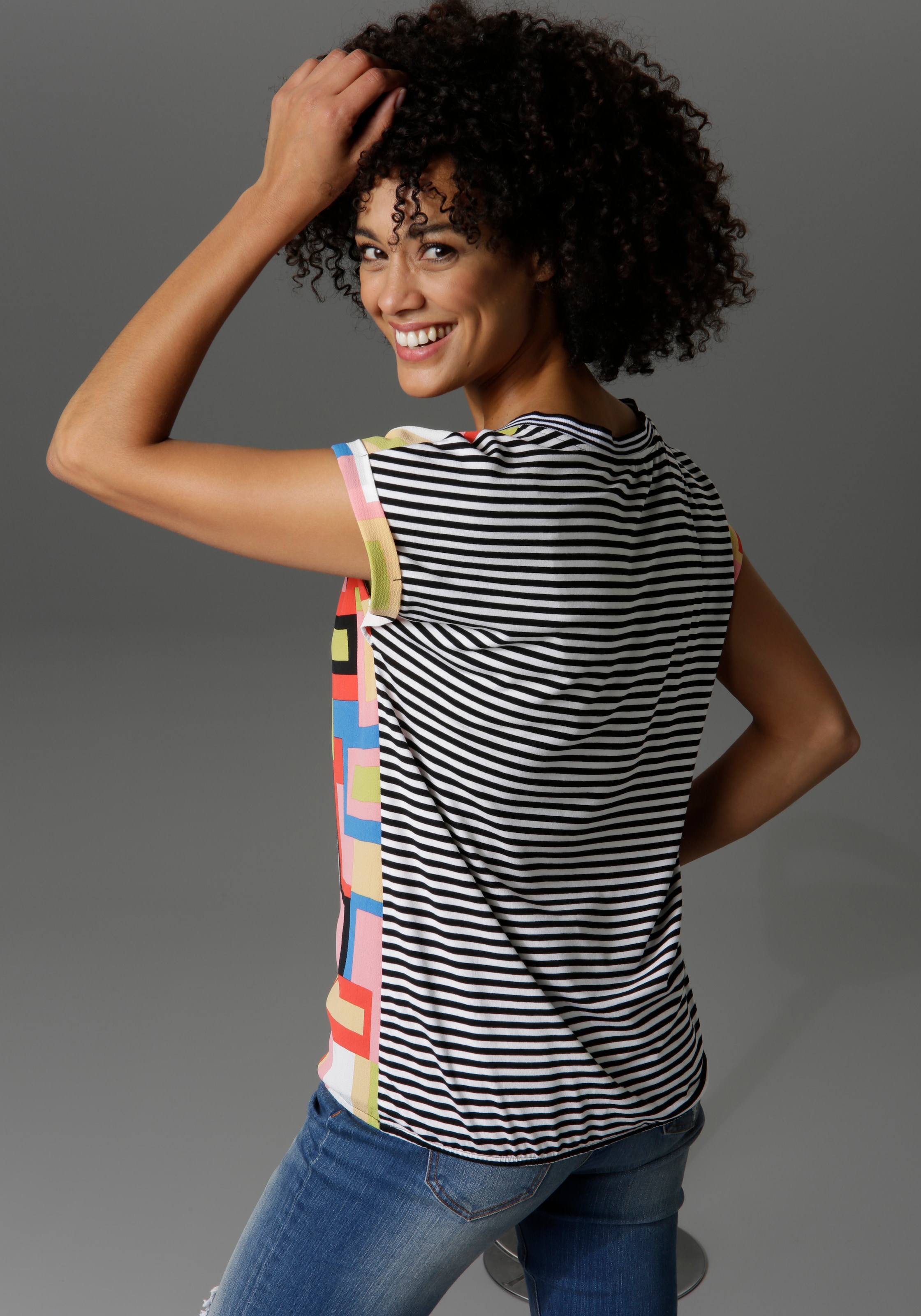 BAUR T-Shirt, Material- im | Aniston CASUAL Mustermix für kaufen und