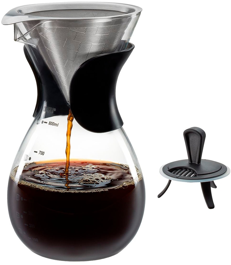 GEFU Kaffeebereiter "BUTIO", 0,8 l Kaffeekanne, Edelstahlfilter, hitzebeständiges Glas, 800 ml, kompaktes Design