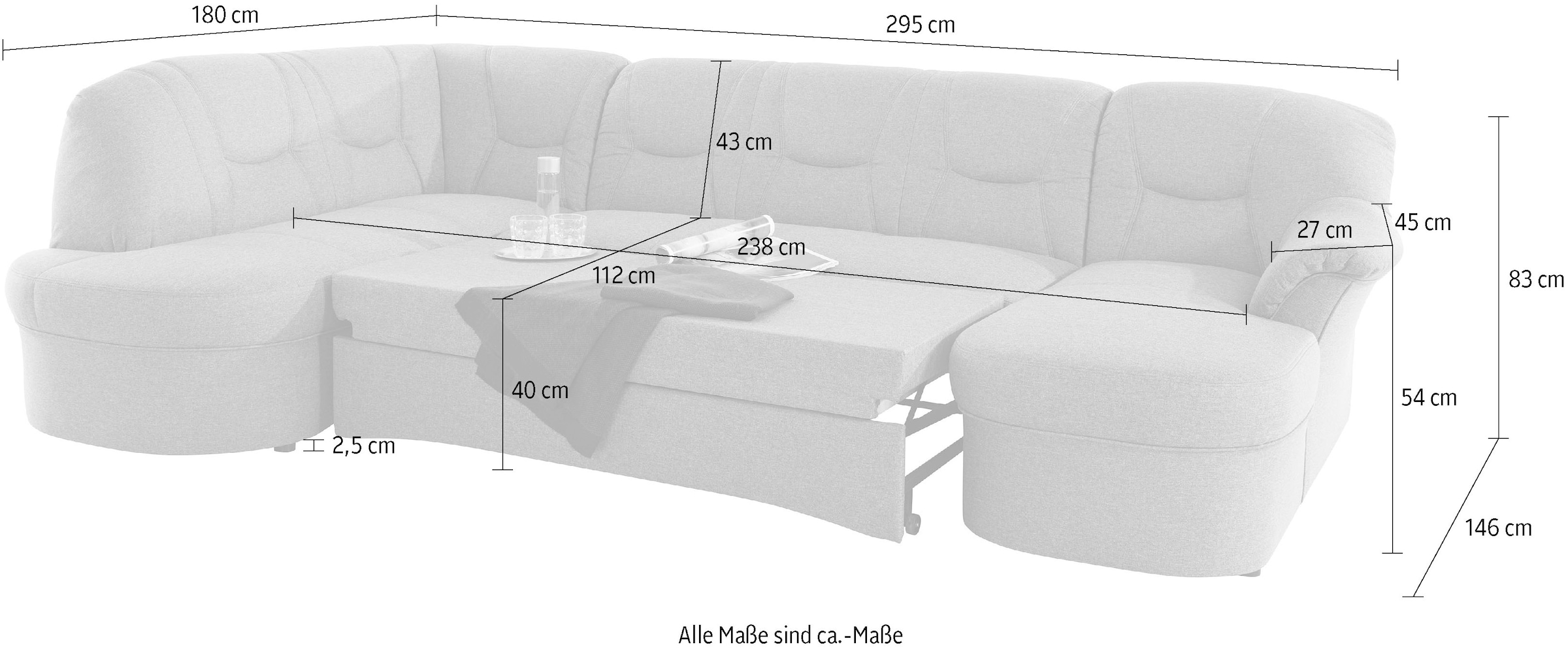 DOMO collection Wohnlandschaft »Sarafina, zeitlos und komfortabel, optional mit Federkern, U-Form«, wahlweise mit Bettfunktion