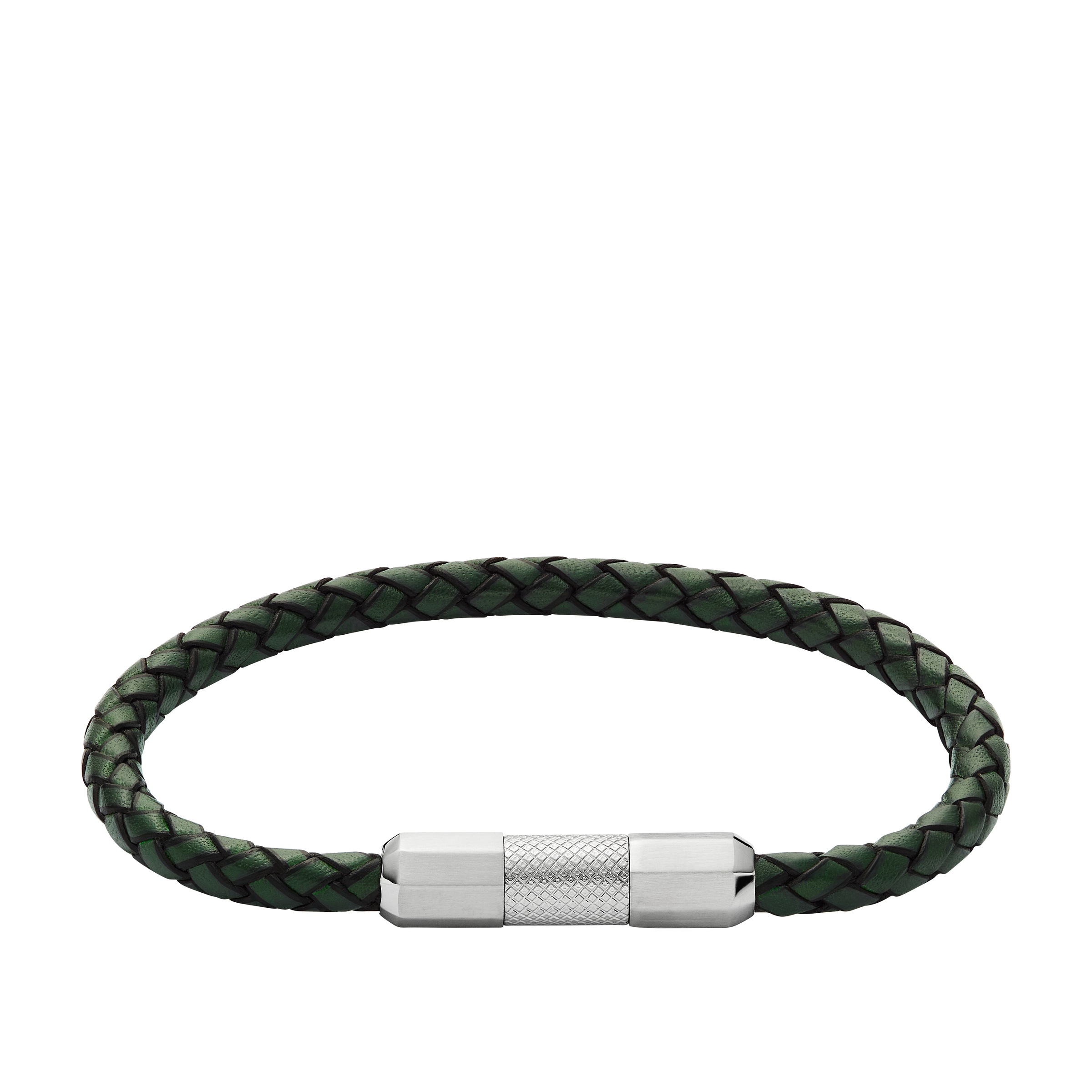 Armband FOSSIL "Schmuck Geschenk Edelstahl Leder KNOX", schwarz (edelstahlfarben, schwarz, grün), Armbänder, Damen, 21,5cm, Edelstahl Leder, Edelstahl, Leder, Armband 3