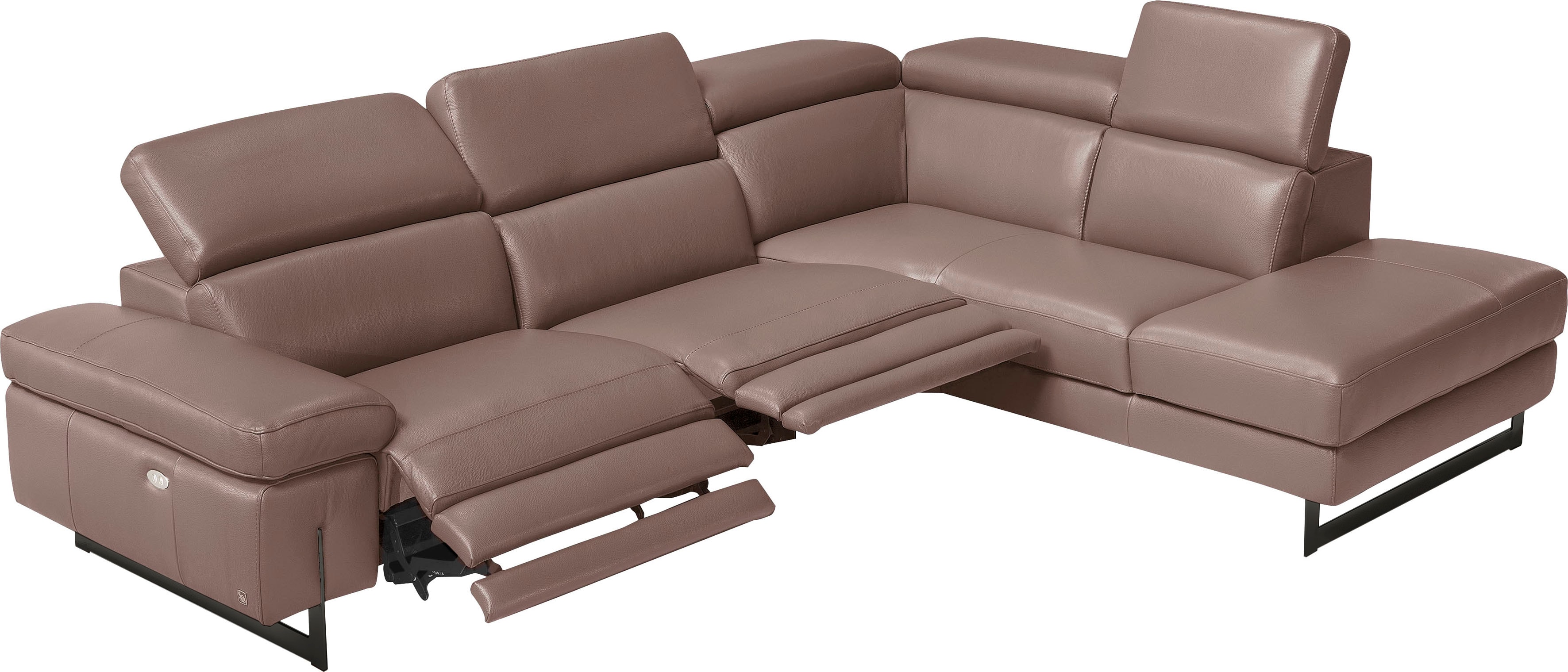Egoitaliano Ecksofa "Candice, elegant, edel und bequem, erstklassiger Sitzkomfort, L-Form" inkl. 2 elektrischer Relaxfunktionen, Bedienung über Taste an Armlehne