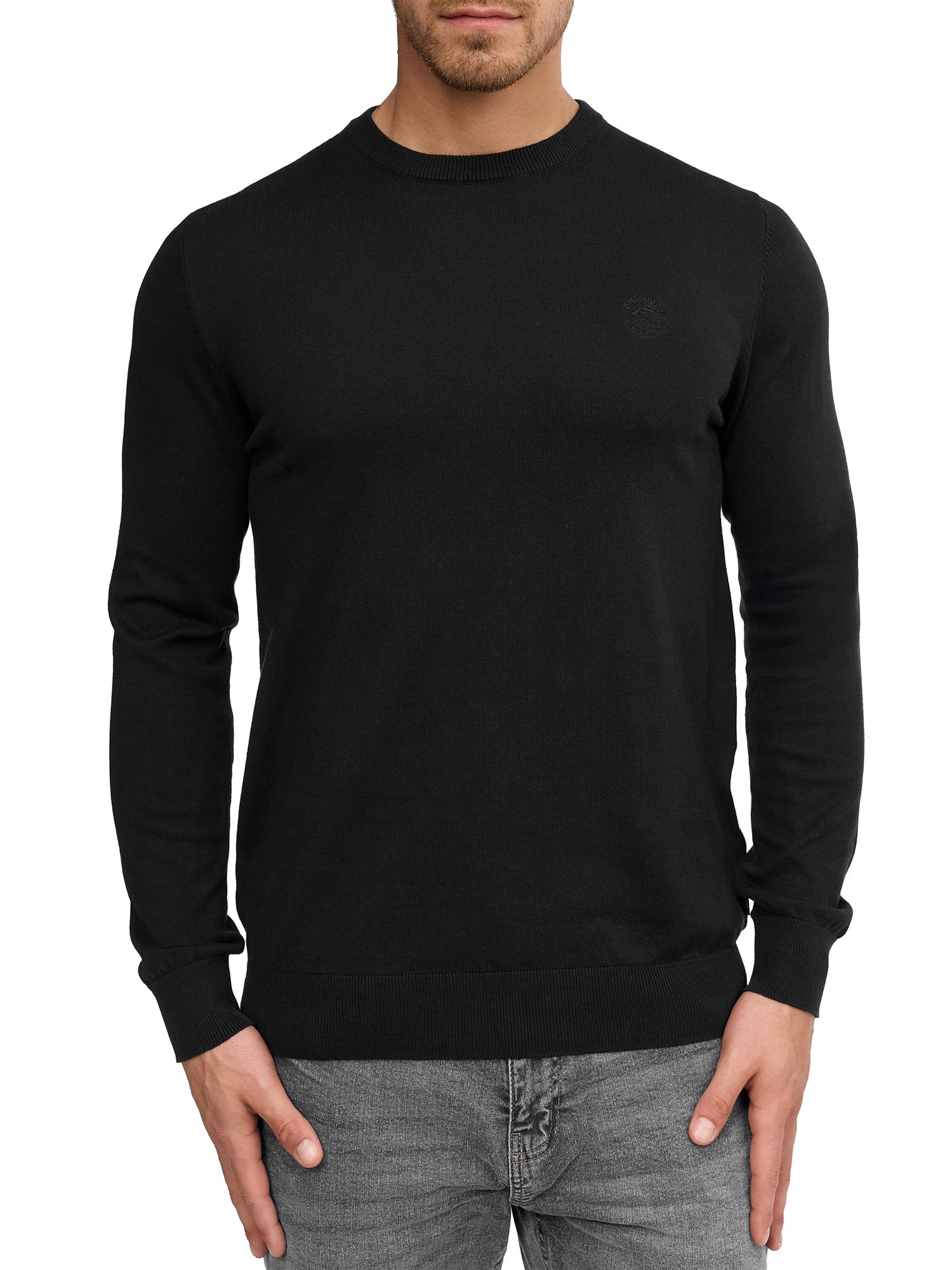 Rundhalspullover INDICODE "Wildman", Herren, Gr. L, schwarz, Strick, Obermaterial: 80% Baumwolle, 20% Polyamid, unifarben, normal, Rundhals, Pullover Rundhalspullover