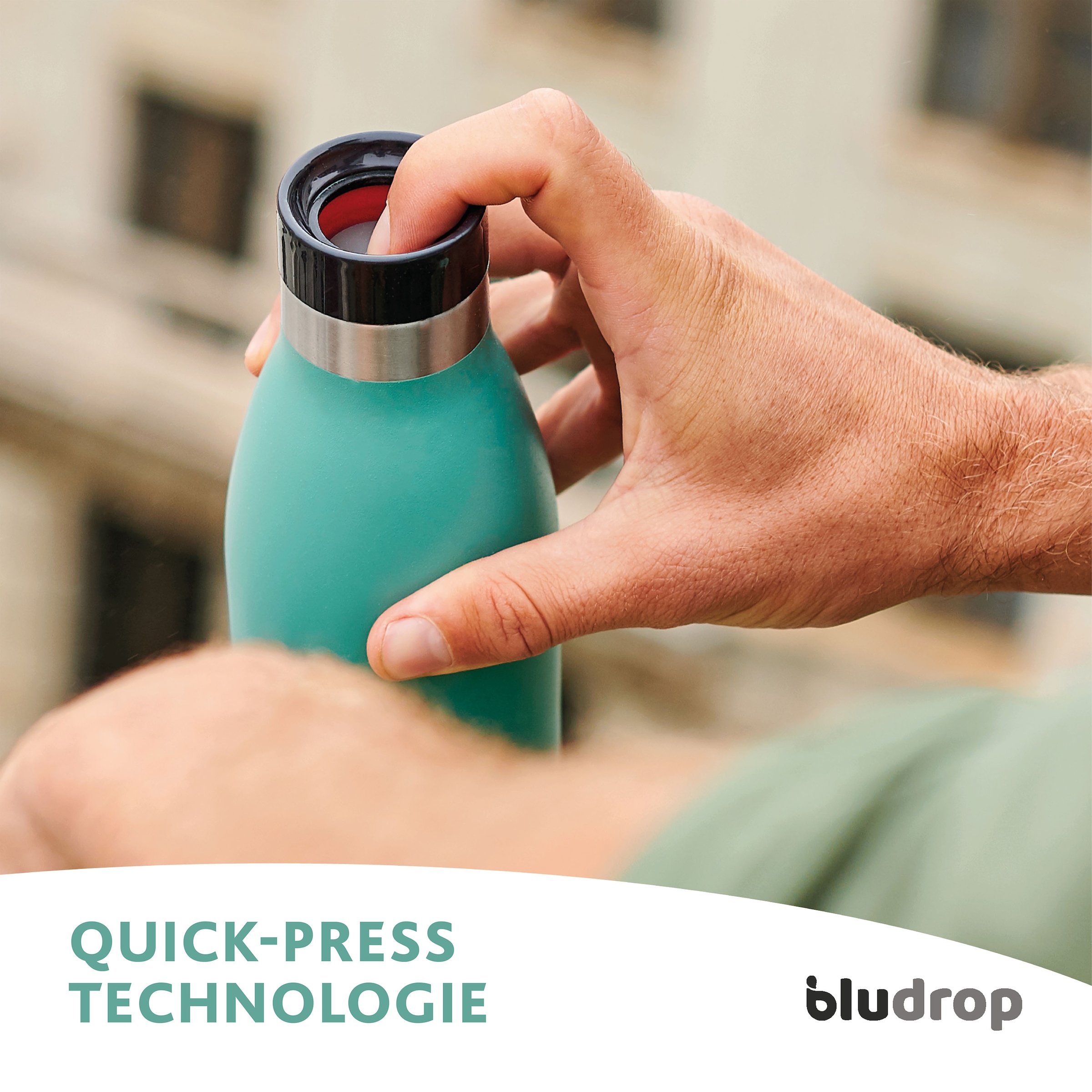 Emsa Trinkflasche »Bludrop Sleeve«, (1 tlg.), Edelstahl/Silikon, Quick-Press, 12h warm/24h kühl