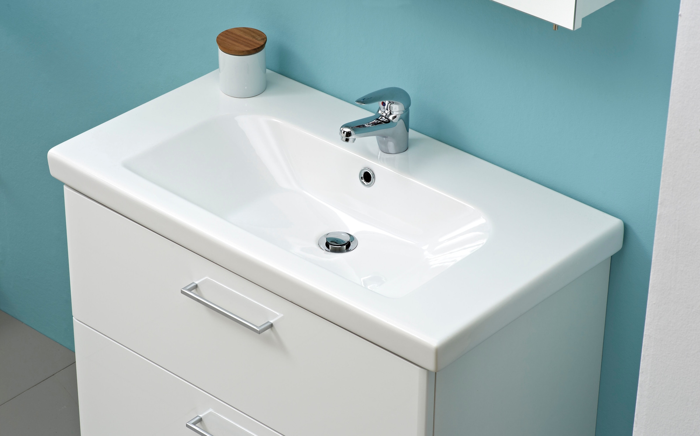 Saphir Badmöbel-Set »Quickset 316 Waschplatz, Keramikwaschtisch mit Unterschrank«, (2 St.), 82 cm breit, 1 Klappe, 1 Auszug, Waschtisch Set mit Waschbecken