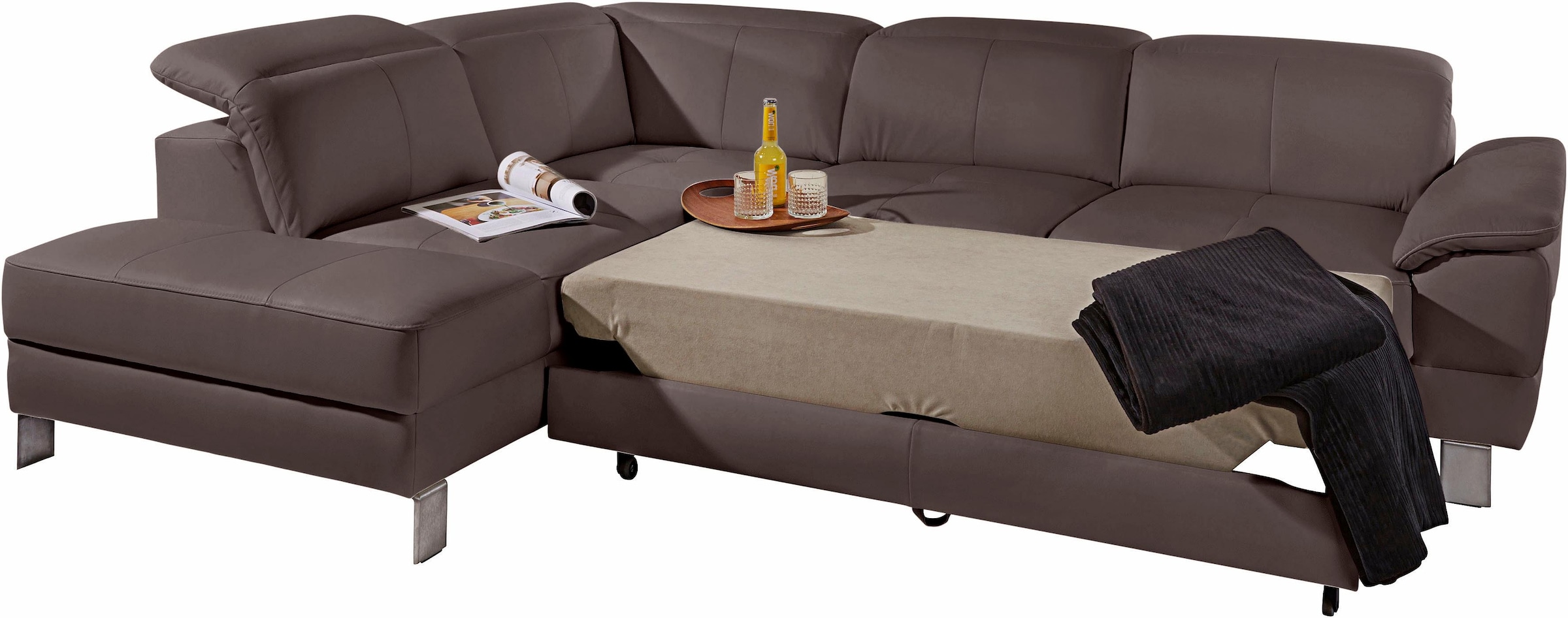 exxpo - sofa fashion Ecksofa »Mantua, L-Form«, mit Kopf- bzw. Rückenverstellung, Bettfunktion u. Bettkasten