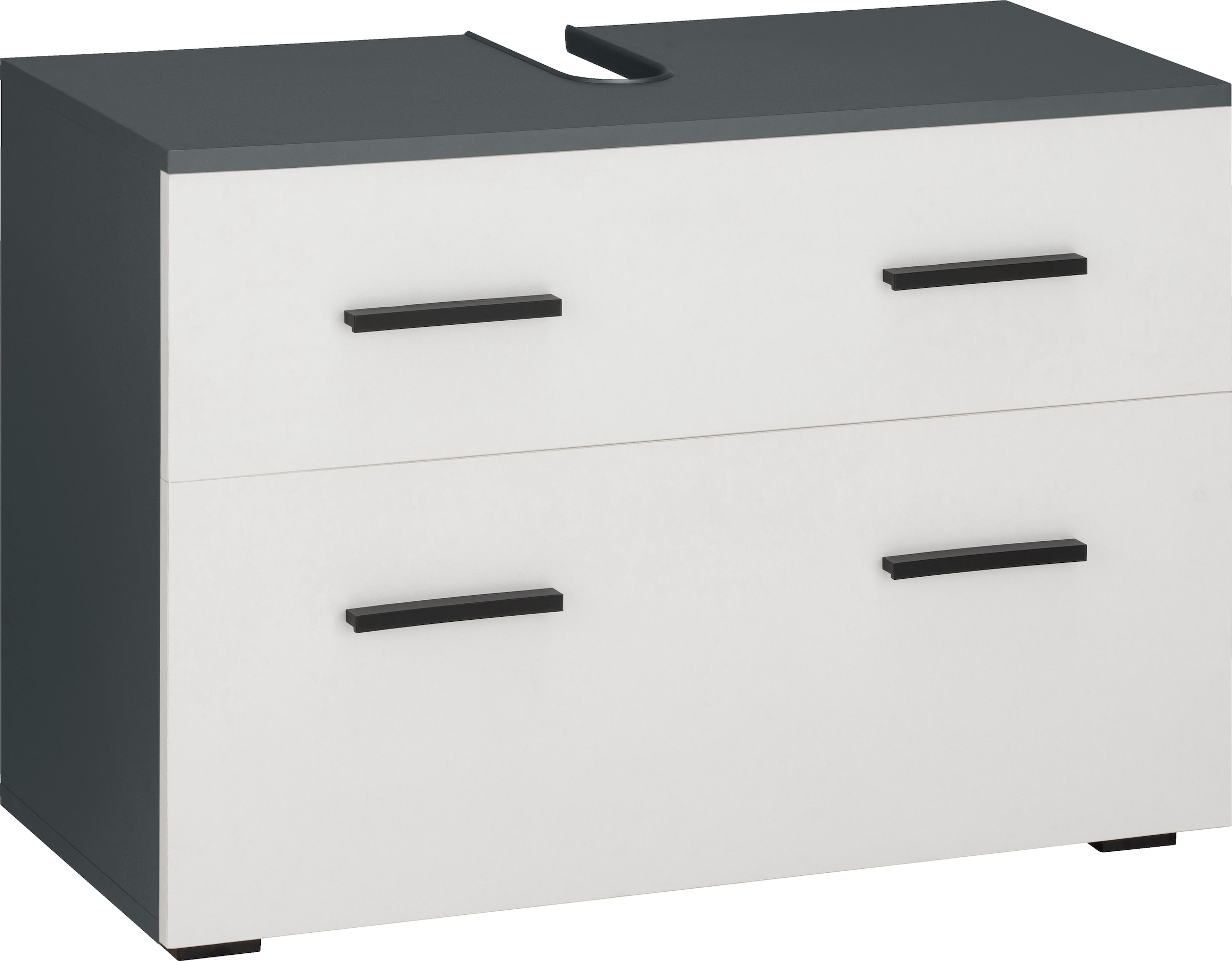 welltime Waschbeckenunterschrank "Skara" mit Klappe und Schubkasten, schwarze Griffe, Breite 80 cm, Höhe 55 cm