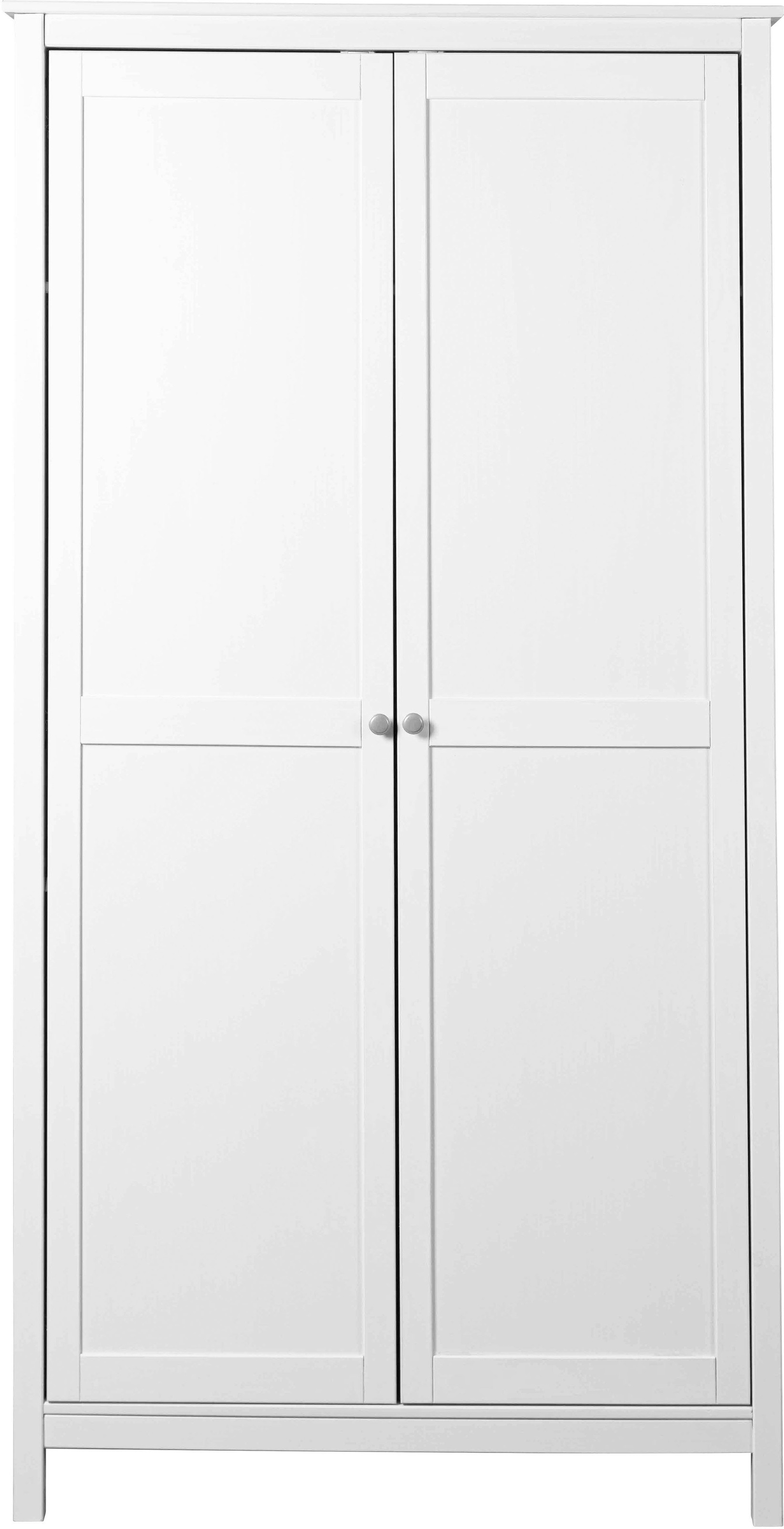 Tommy Jeans Kleiderschrank »Pinora, 2 Türen, Kiefer Massivholz Weiss, Silberne Metallgriffe« 1 Stk. tlg. Inkl. Kleiderstange & Einlegeboden, Skandi Look, 106 x 60 x 210 cm