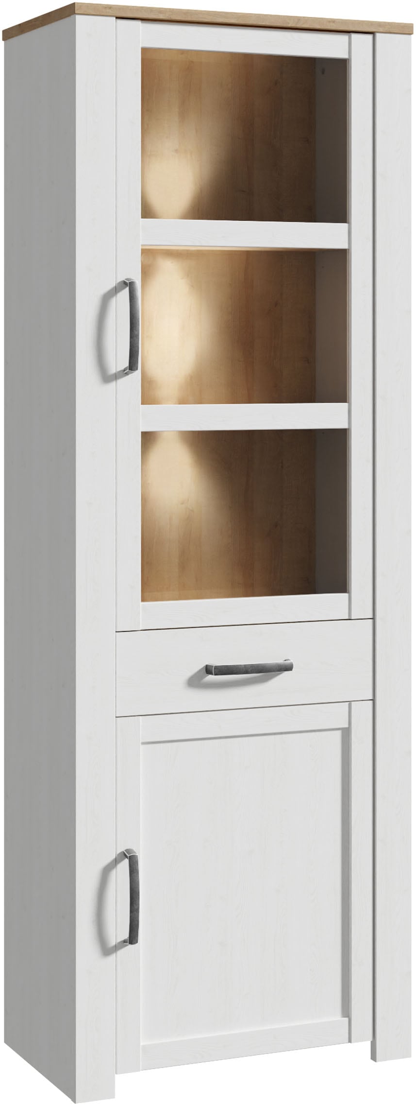 FORTE Highboard »Bohol, Vitrine, 1 Glastüre,1 SK, 1 Türe« B/H/T 71,7/205,4/42 cm Beleuchtung optional bestellbar