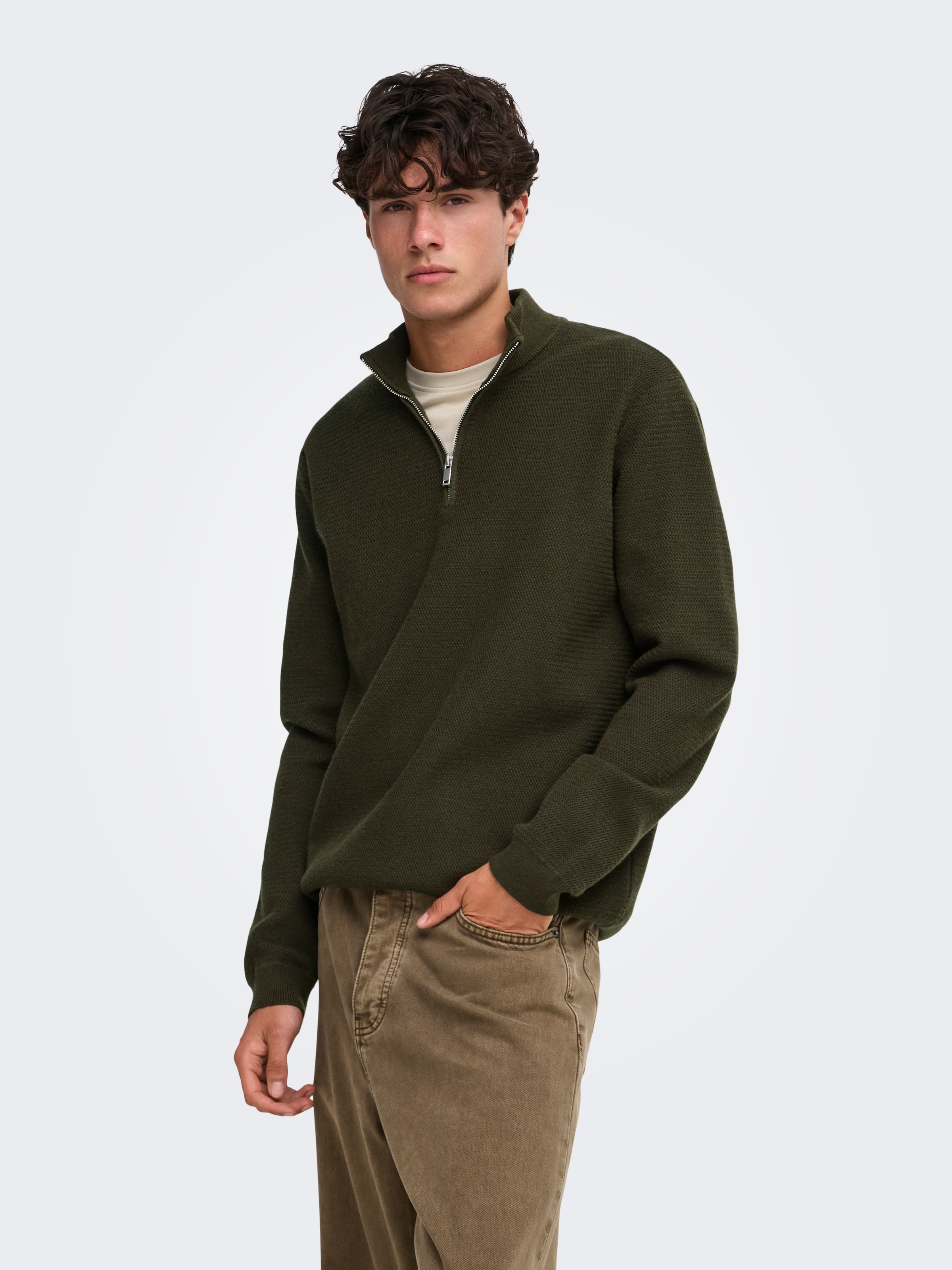 ONLY & SONS Troyer "ONSCARTER REG JAQUARD 1/2 ZIP OTL" Viskosemischung, regular fit