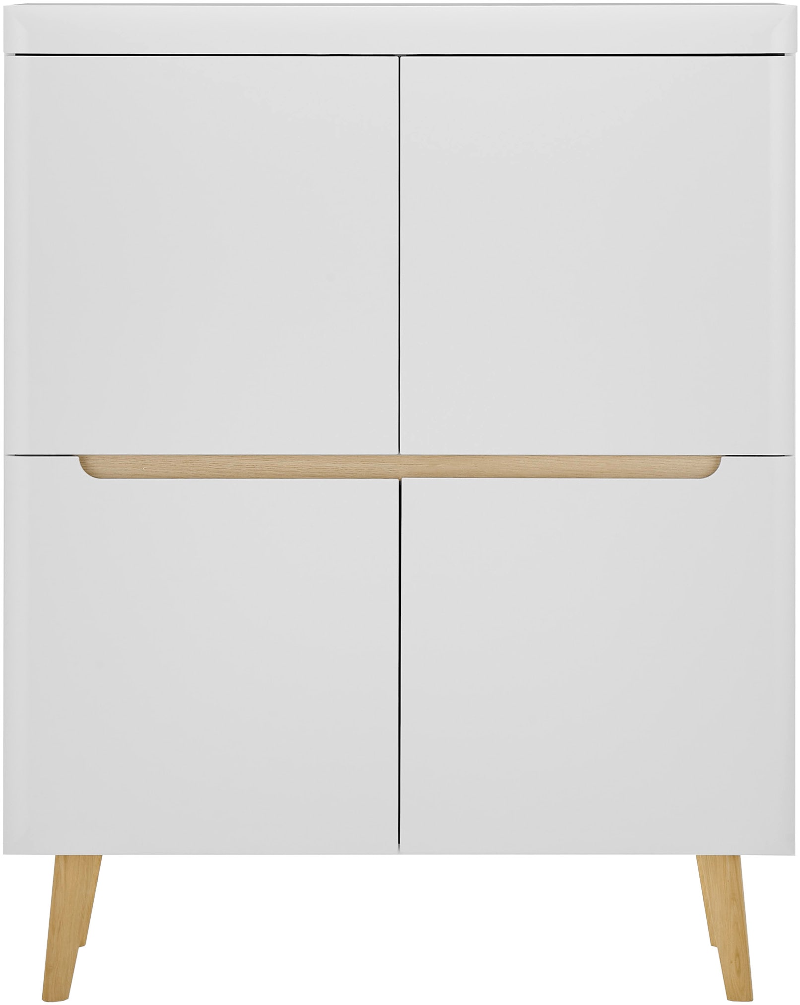 INOSIGN Highboard »Torge, Kommode, Schrank, Sideboard, Anrichte, Mehrzweckschrank«, (1 St.), abgeschrägte Füße, drei Farben, Scandi Design, 107 cm breit