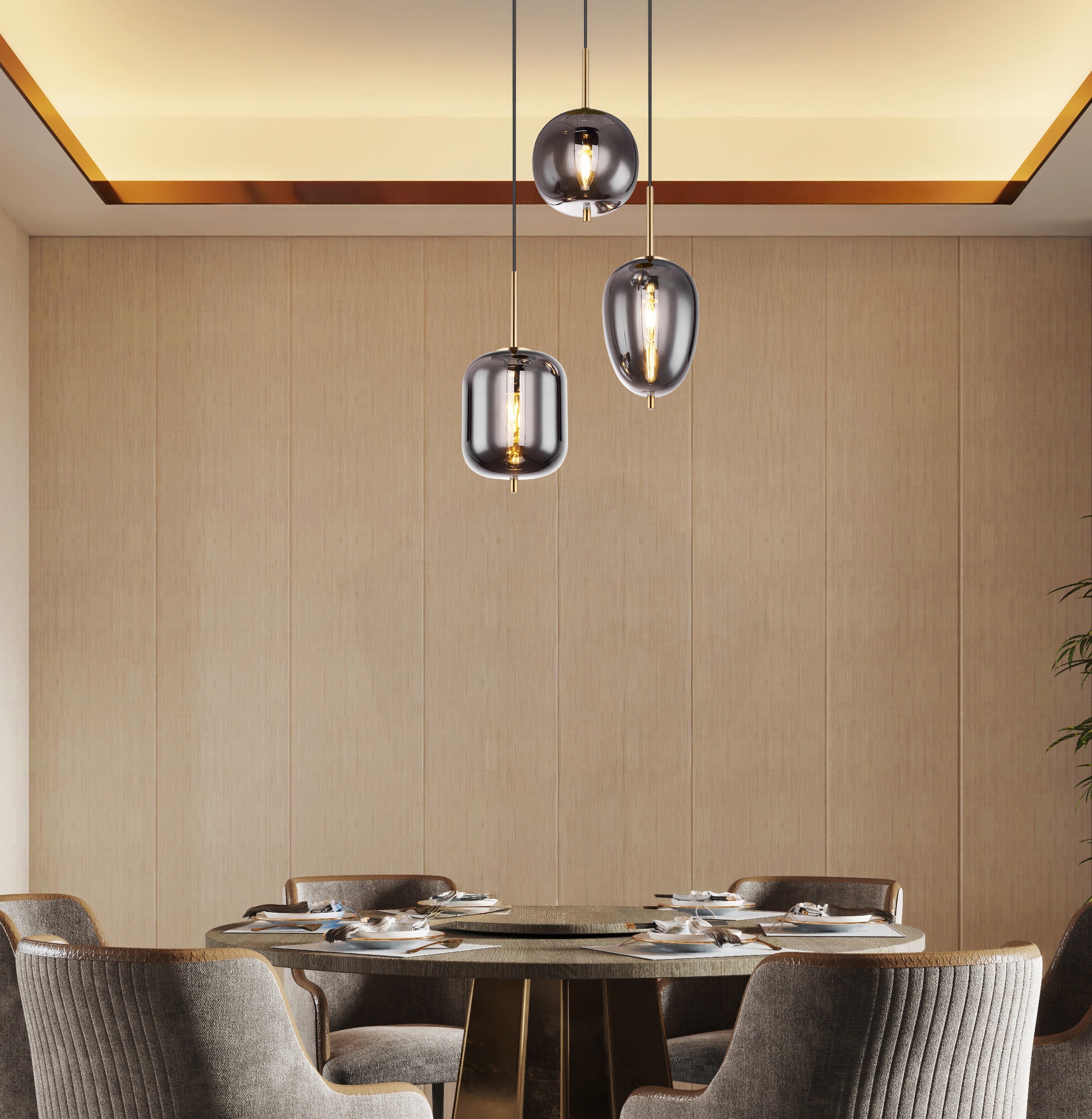 GLOBO LIGHTING Hängeleuchte »BLACKY I« E14 1 Stk. Hängeleuchte Messing matt, 3 Gläser, höhenkürzbar, E14