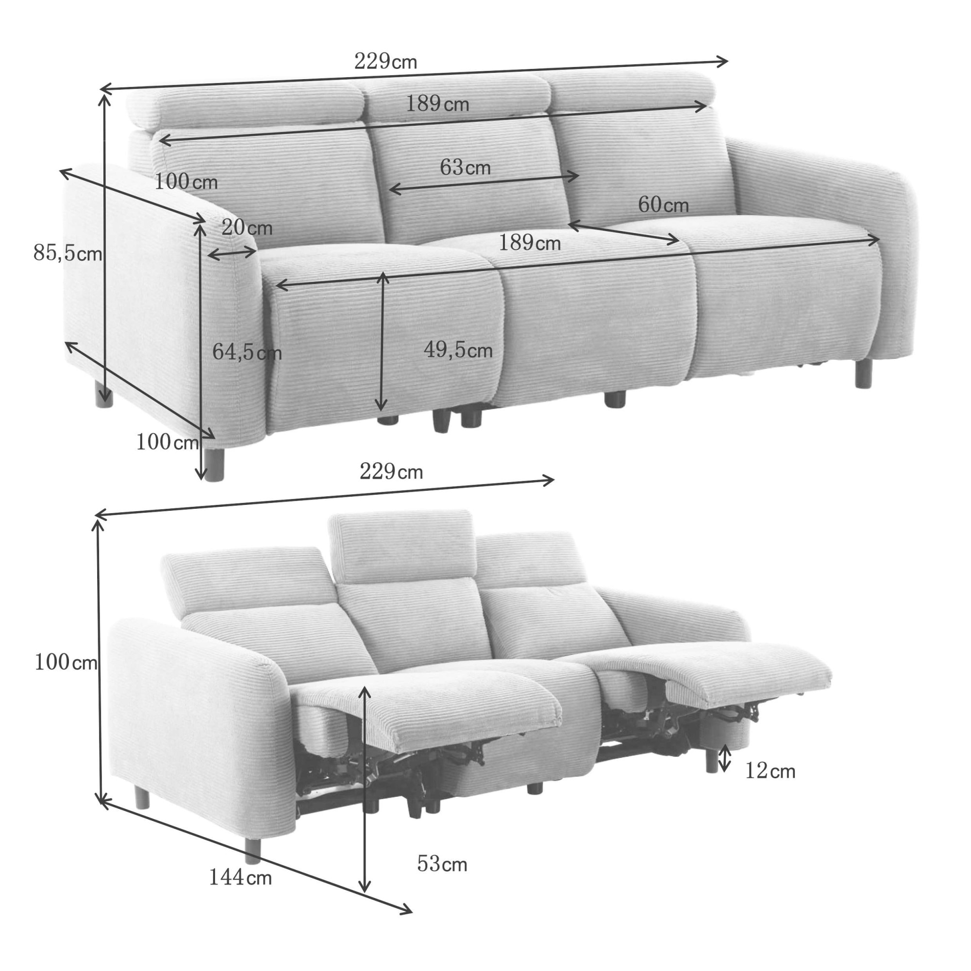 Home affaire 3-Sitzer »SKAANE Kunstleder, Sofa mit manueller-u. elektrischer Relaxfunktion«, Relax-Funktion in 2 Sitzen, Kopfteilverstellung, Federkernpolsterung
