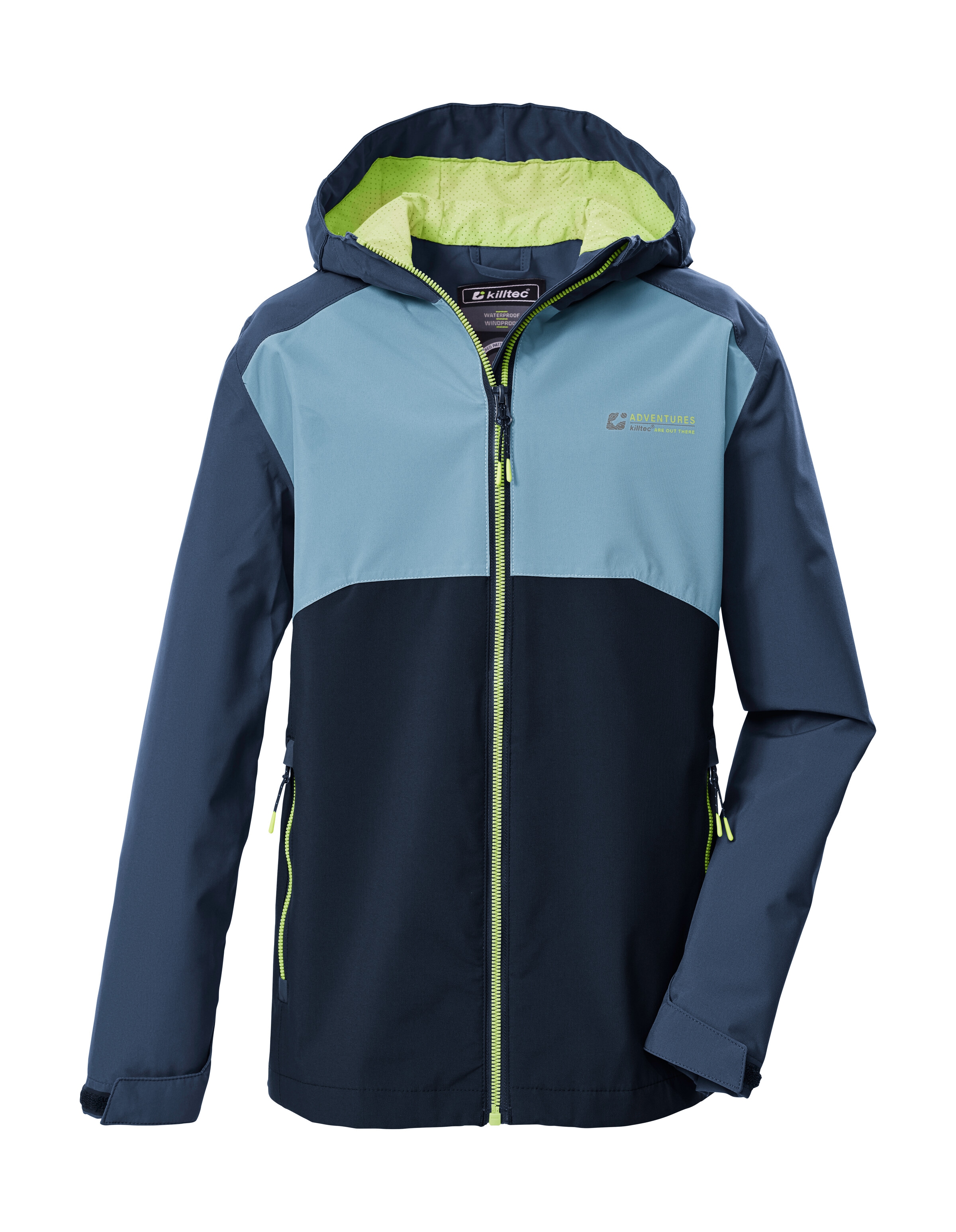 Funktionsjacke KILLTEC "KOS 147 BYS JCKT", Jungen, Gr. 164, dunkelblau, Obermaterial: 100% Polyester;Futter: 100% Polyester, Jacken Funktionsjacke, Kinderjacke, wasserdicht, Colourblock, Teflon EcoElite™ imprägniert