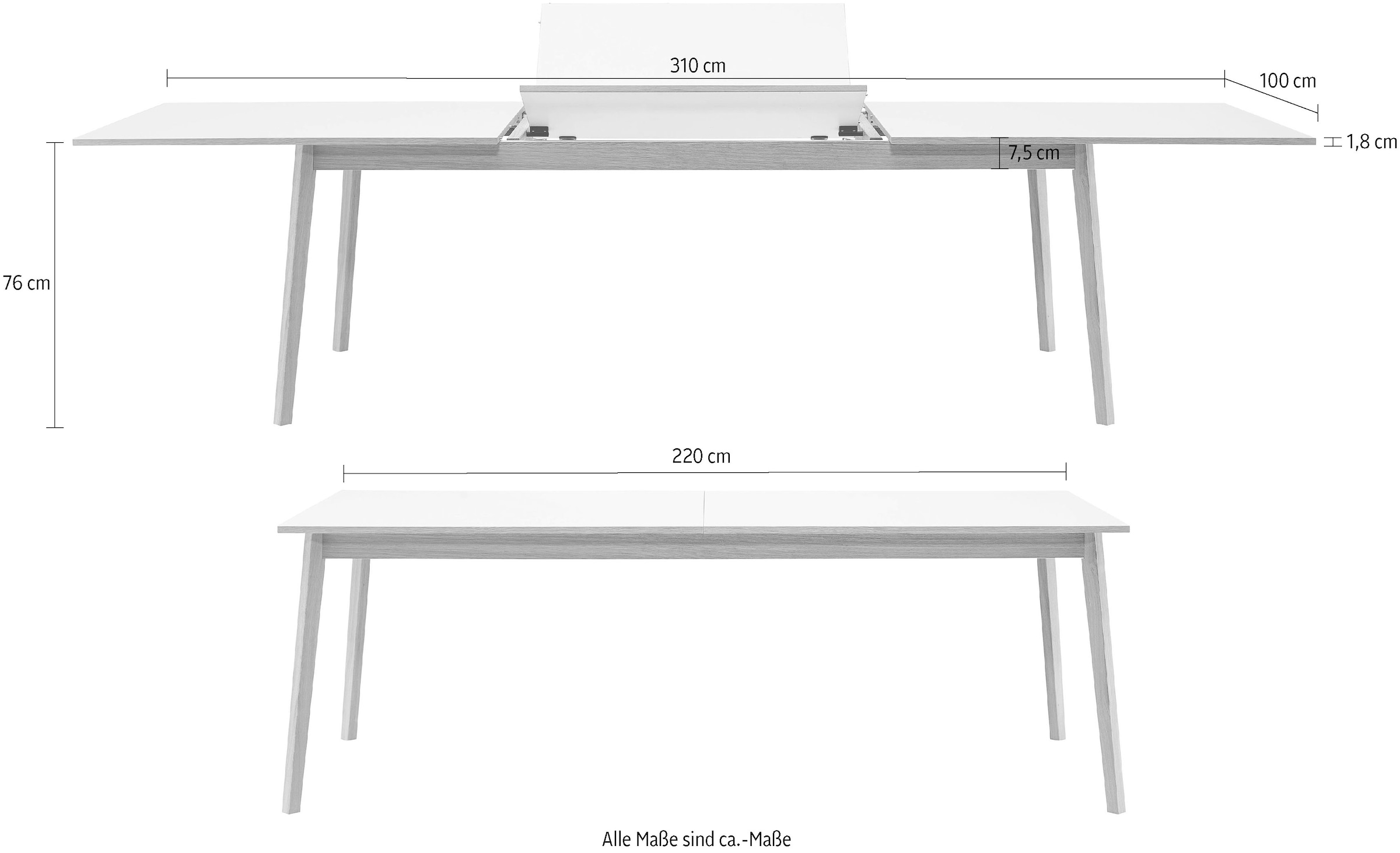 Hammel Furniture Esstisch »Basic Avion mit schnell Butterflyauszug ausziehbar«, 220(310)x100 cm, Melamin / Massivholz, stabiler dänische Design Tisch